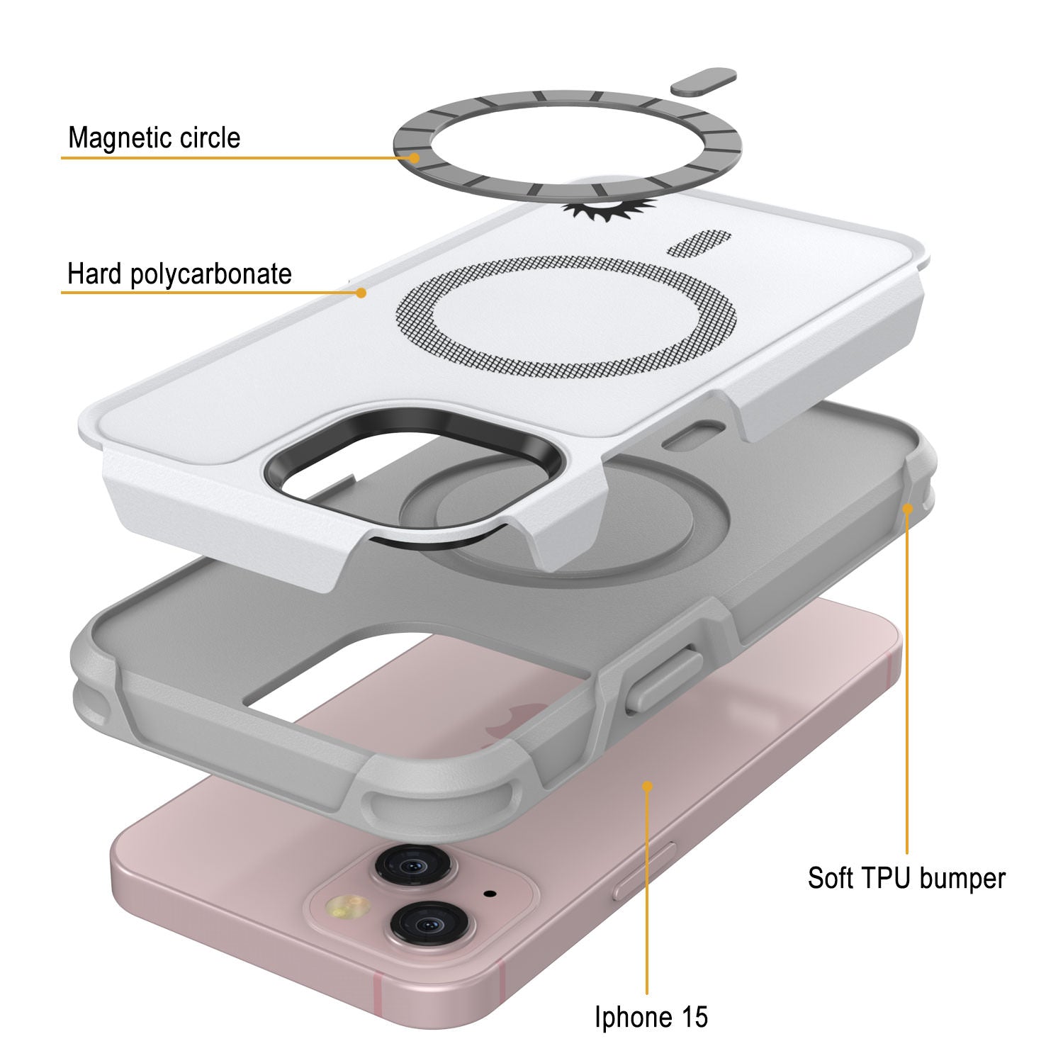 PunkCase iPhone 15 Case, [Spartan 2.0 Series] Clear Rugged Heavy Duty Cover W/Built in Screen Protector [white]