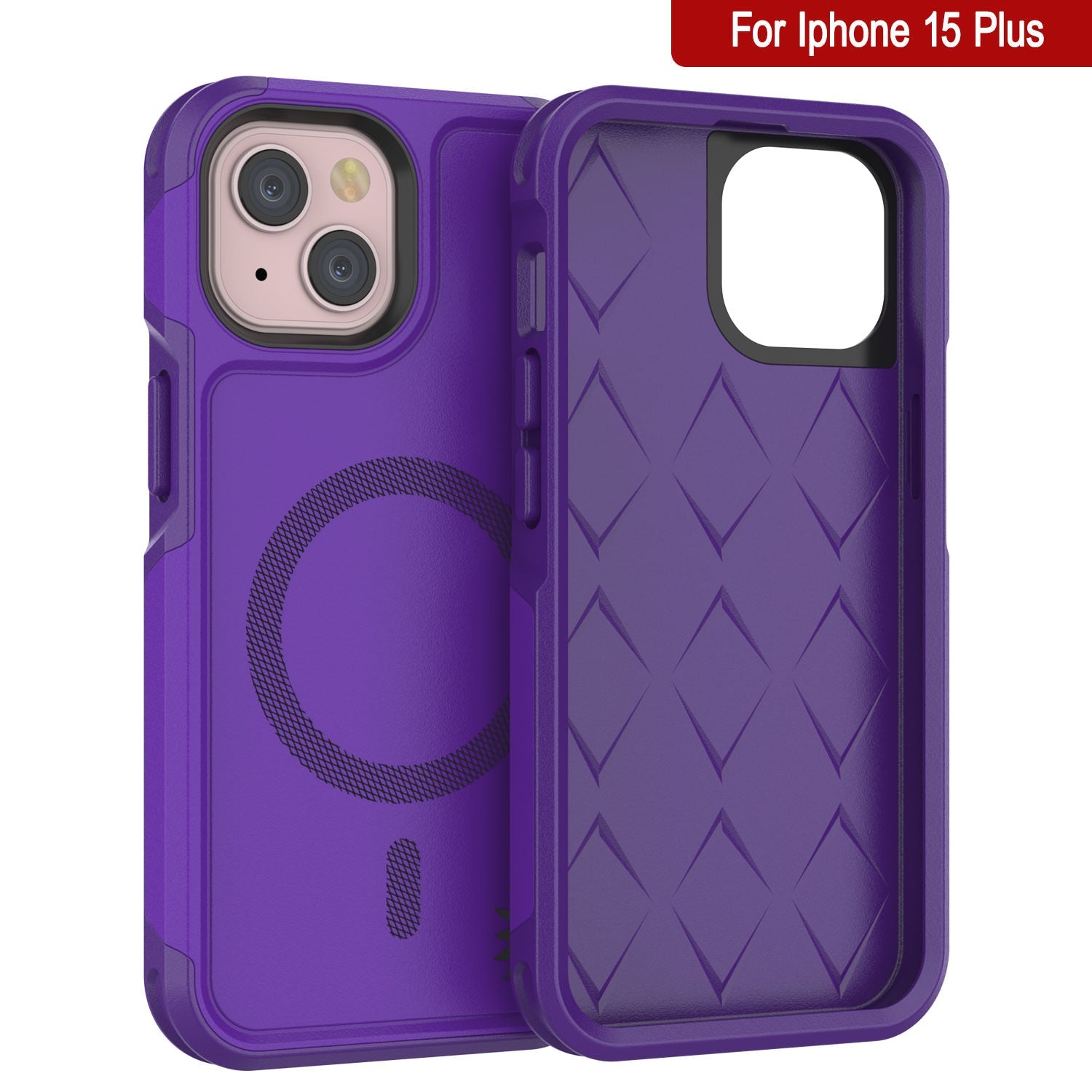 PunkCase iPhone 15 Plus Case, [Spartan 2.0 Series] Clear Rugged Heavy Duty Cover W/Built in Screen Protector [purple]