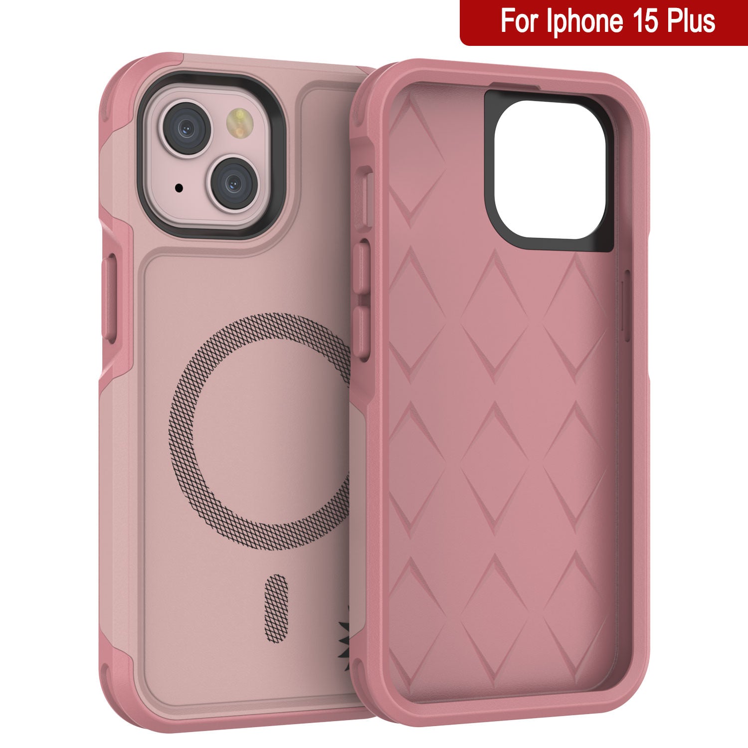 PunkCase iPhone 15 Plus Case, [Spartan 2.0 Series] Clear Rugged Heavy Duty Cover W/Built in Screen Protector [pink]