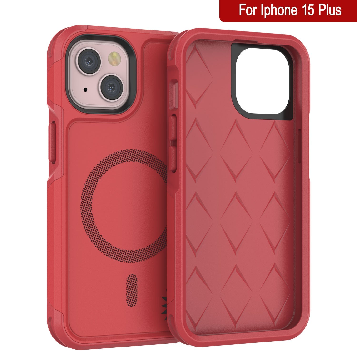 PunkCase iPhone 15 Plus Case, [Spartan 2.0 Series] Clear Rugged Heavy Duty Cover W/Built in Screen Protector [red]