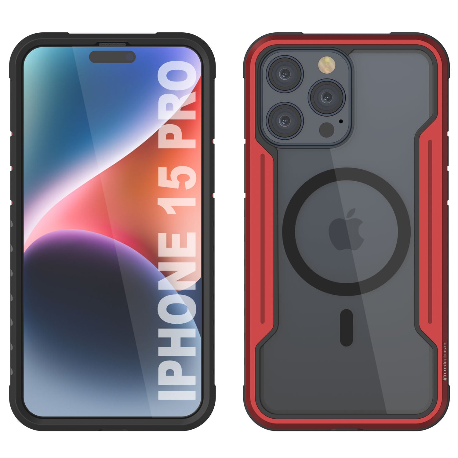 Punkcase iPhone 15 Pro Armor Stealth MAG Defense Case Protective Military Grade Multilayer Cover [Red]