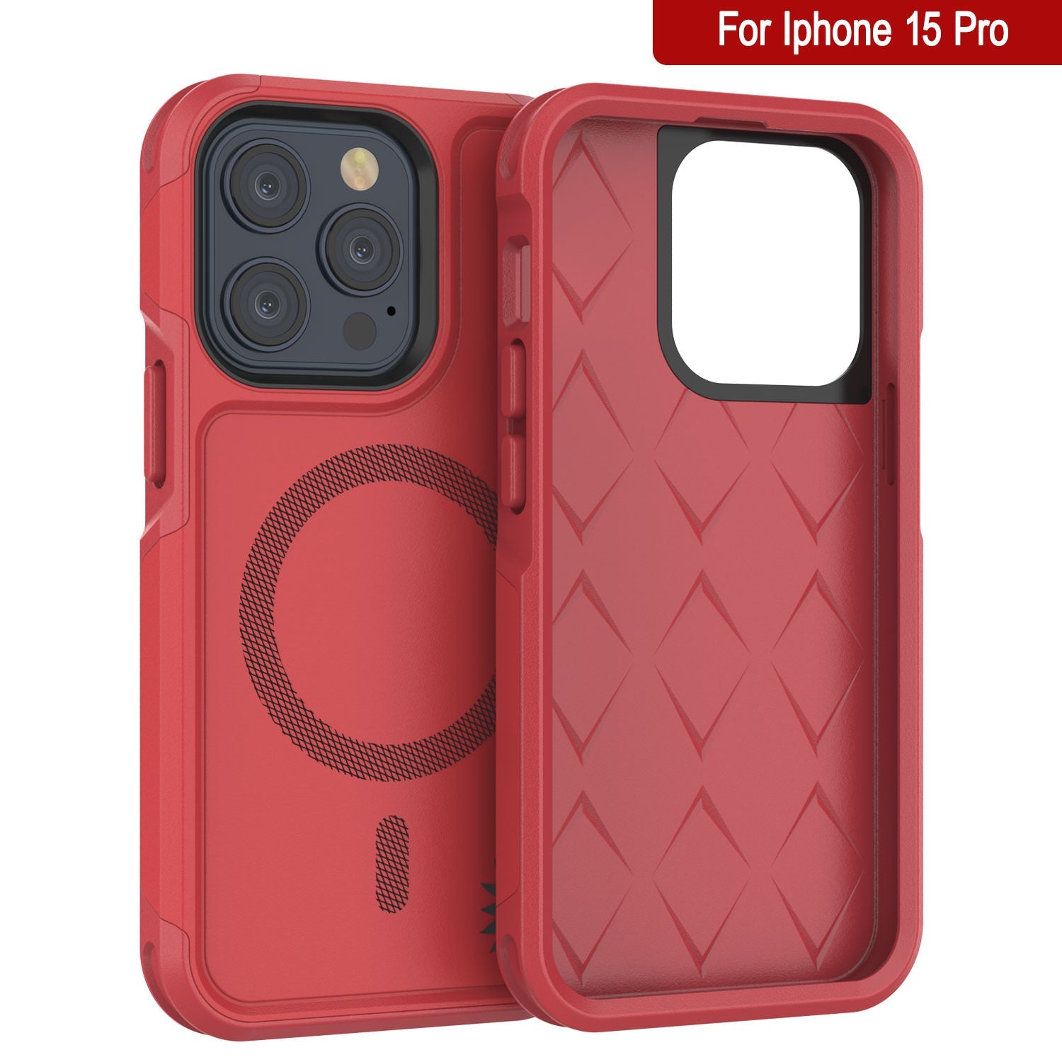 PunkCase iPhone 15 Pro Case, [Spartan 2.0 Series] Clear Rugged Heavy Duty Cover W/Built in Screen Protector [red]