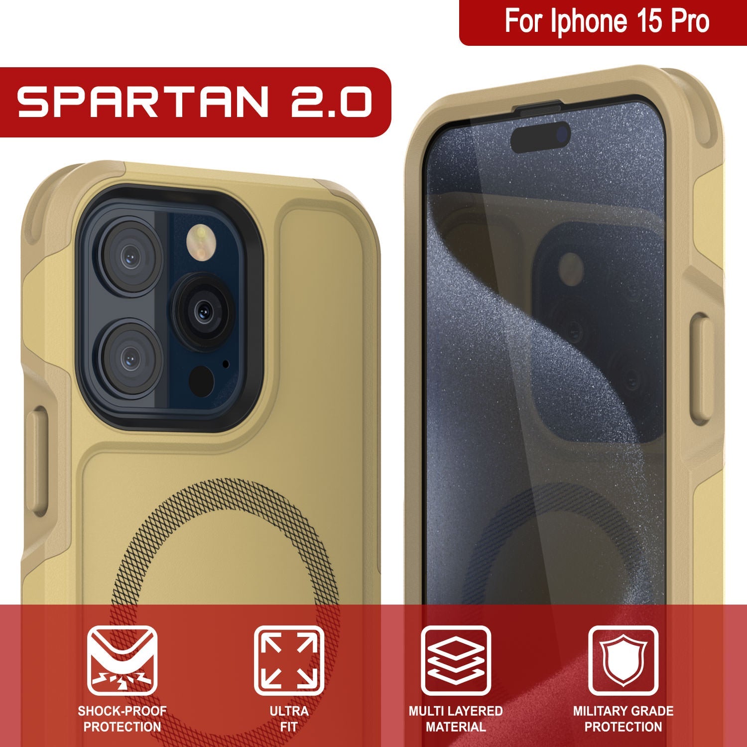 PunkCase iPhone 15 Pro Case, [Spartan 2.0 Series] Clear Rugged Heavy Duty Cover W/Built in Screen Protector [yellow]