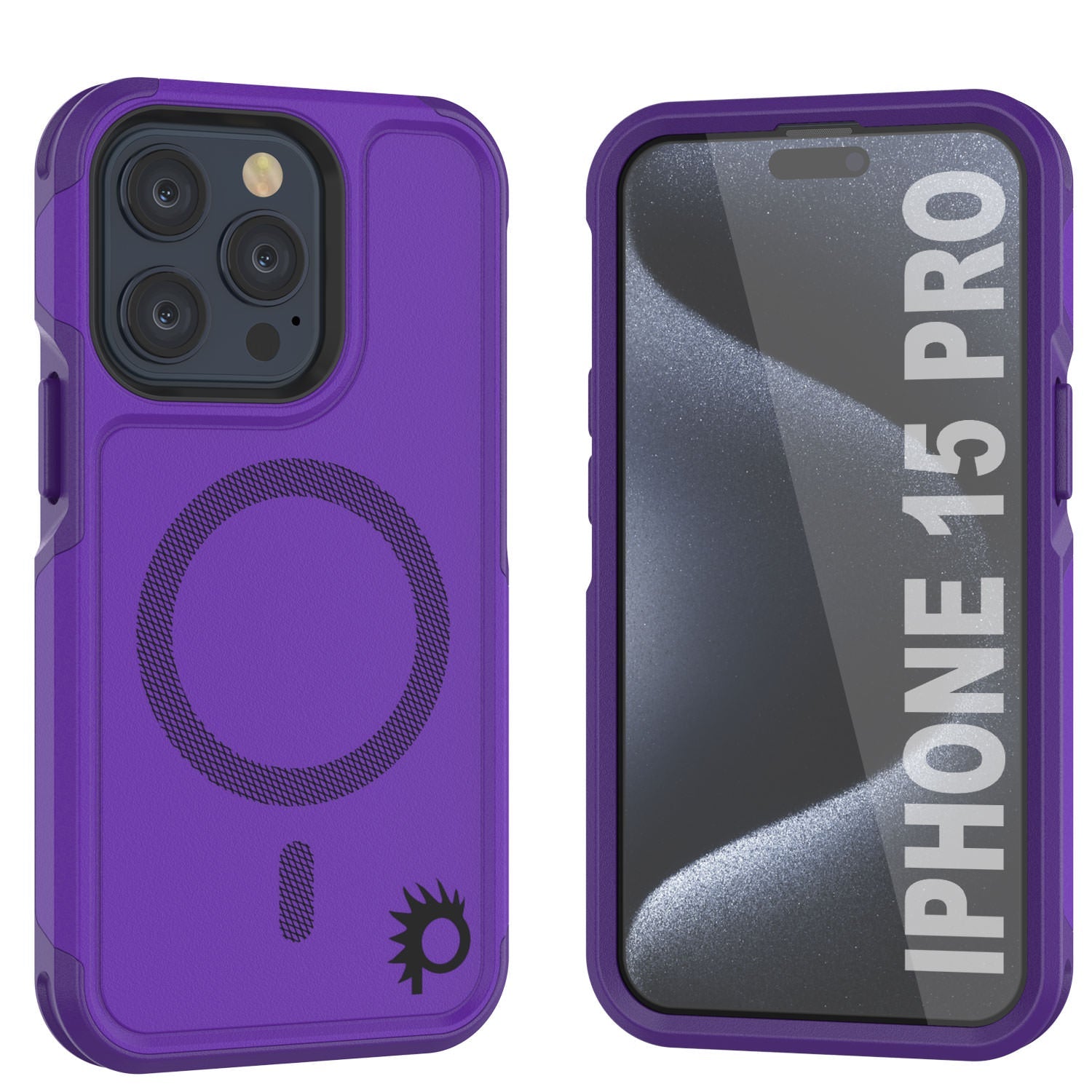 PunkCase iPhone 15 Pro Case, [Spartan 2.0 Series] Clear Rugged Heavy Duty Cover W/Built in Screen Protector [purple]