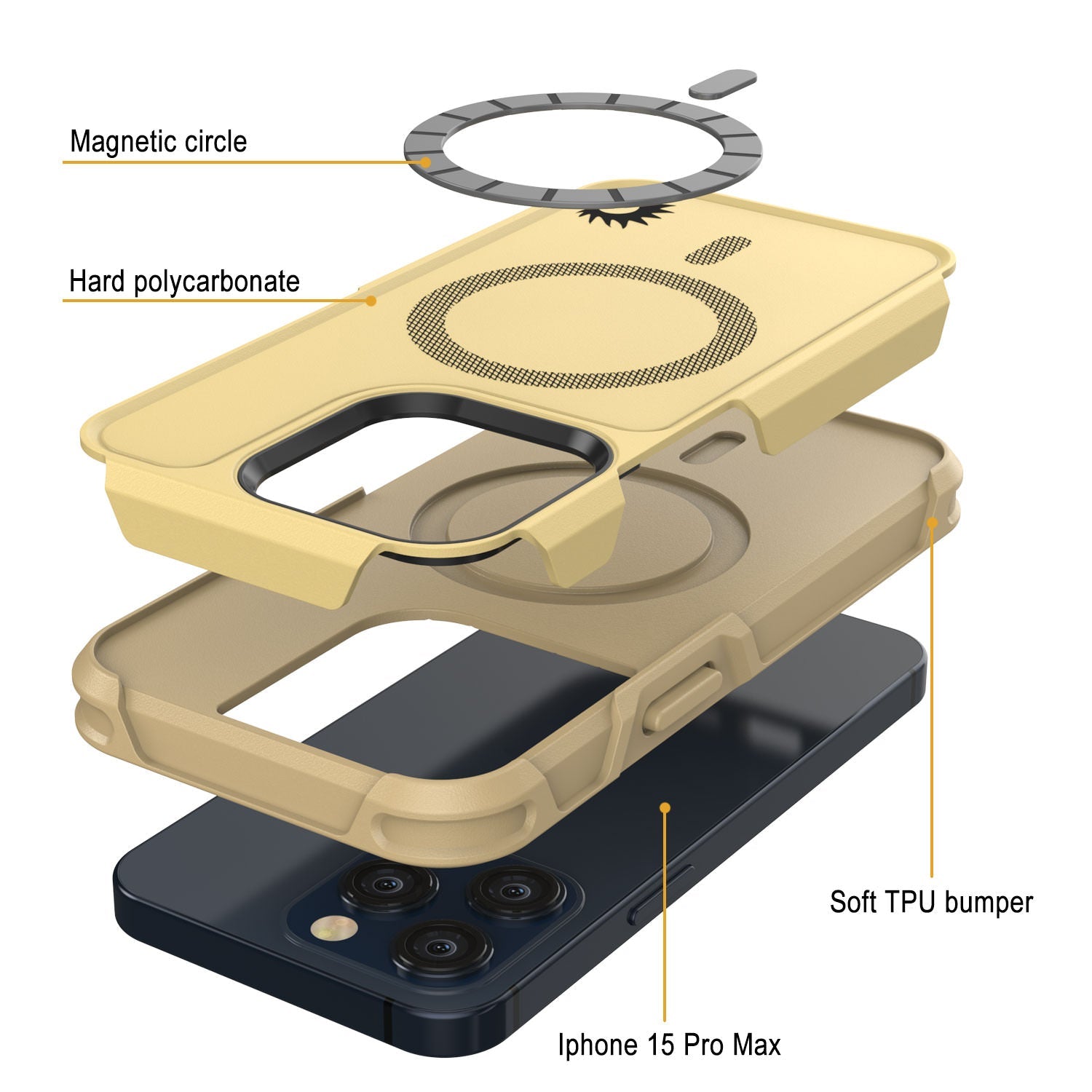 PunkCase iPhone 15 Pro Max Case, [Spartan 2.0 Series] Clear Rugged Heavy Duty Cover W/Built in Screen Protector [yellow]