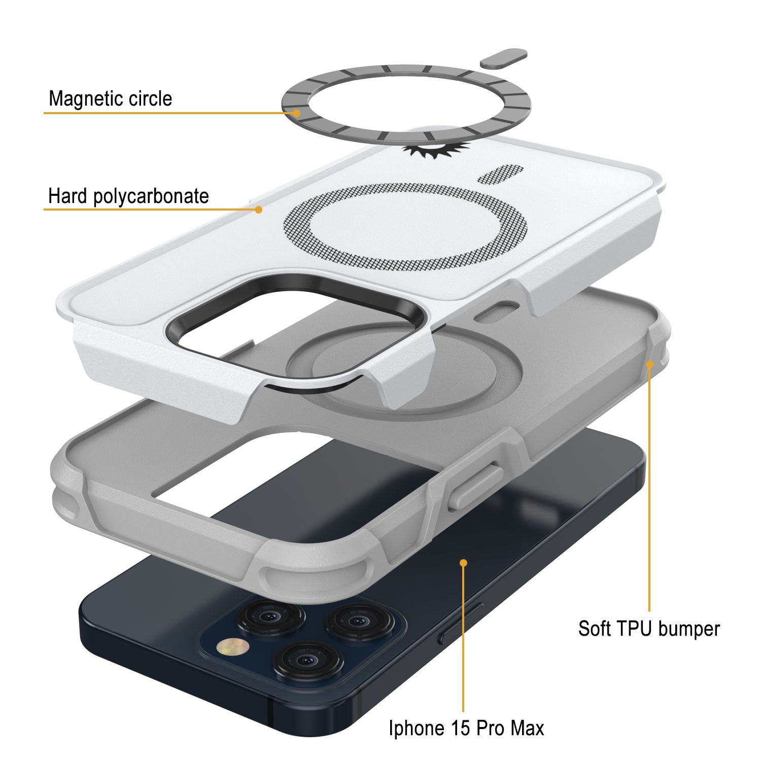 PunkCase iPhone 15 Pro Max Case, [Spartan 2.0 Series] Clear Rugged Heavy Duty Cover W/Built in Screen Protector [white]