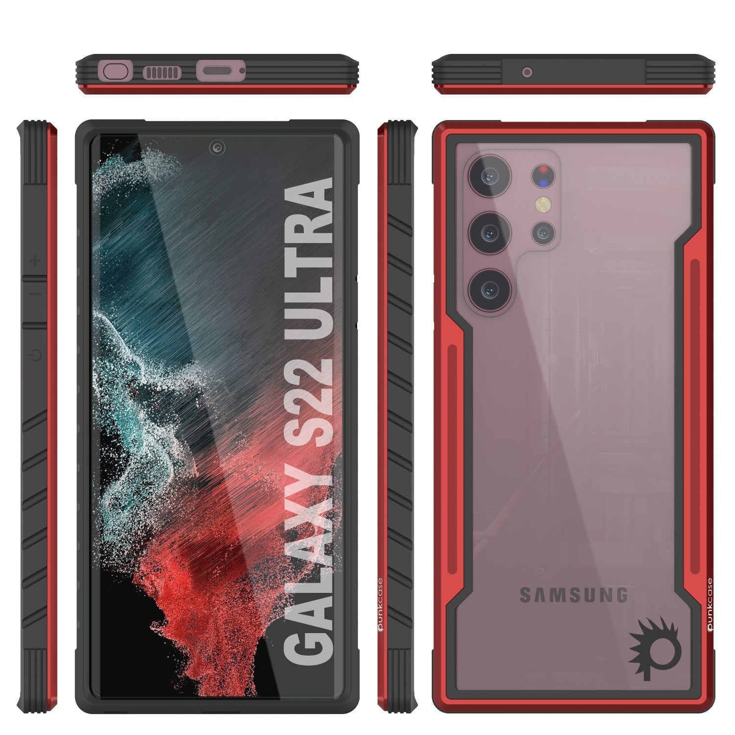 Punkcase S22 Ultra ravenger Case Protective Military Grade Multilayer Cover [Red]