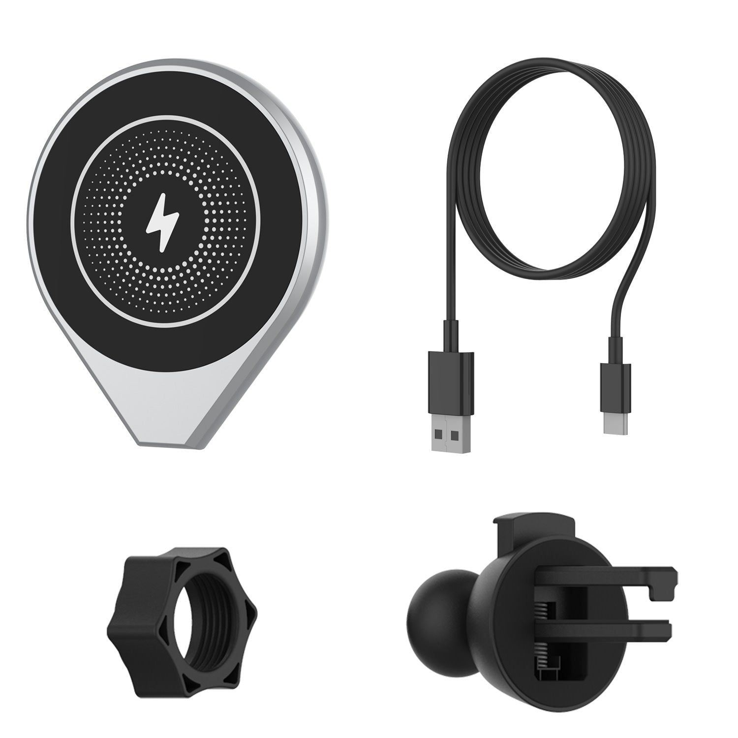 Punkcase Wireless Car Charger [F8 Series] Universal 15W Fast Charger Mount for Air Vent [Silver]