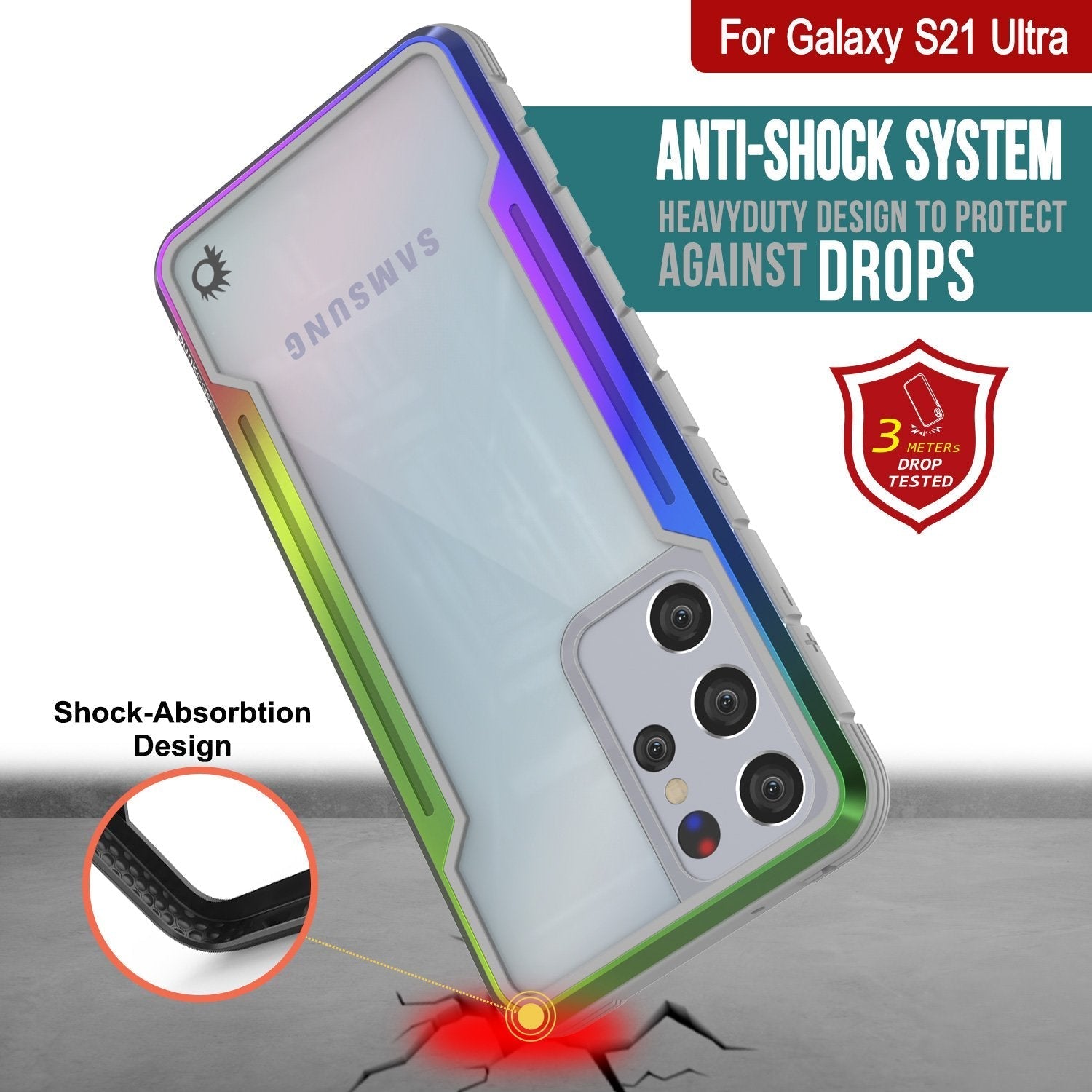 Punkcase S21 Ultra ravenger Case Protective Military Grade Multilayer Cover [Rainbow]