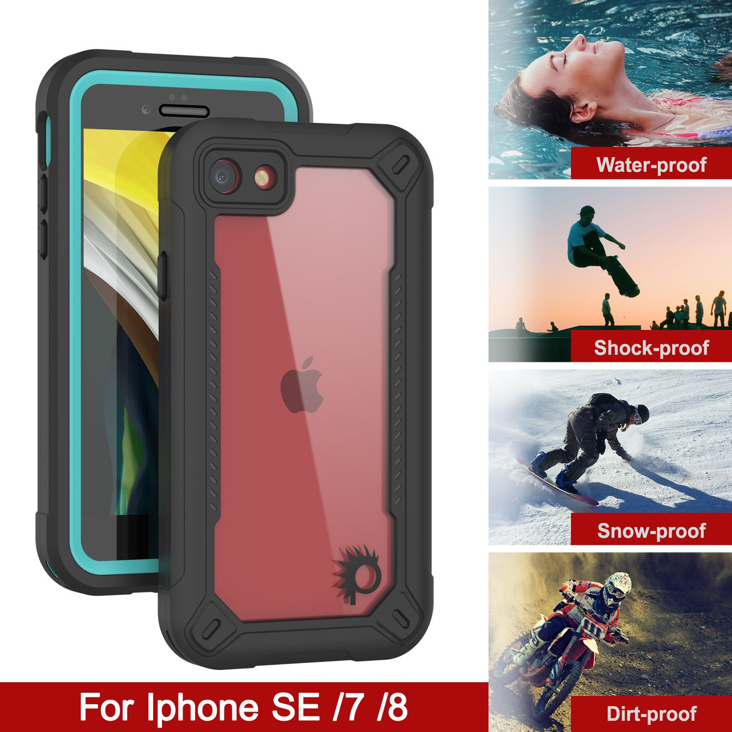 iPhone 7 Waterproof IP68 Case, Punkcase [teal]  [Maximus Series] [Slim Fit] [IP68 Certified] [Shockresistant] Clear Armor Cover with Screen Protector | Ultimate Protection