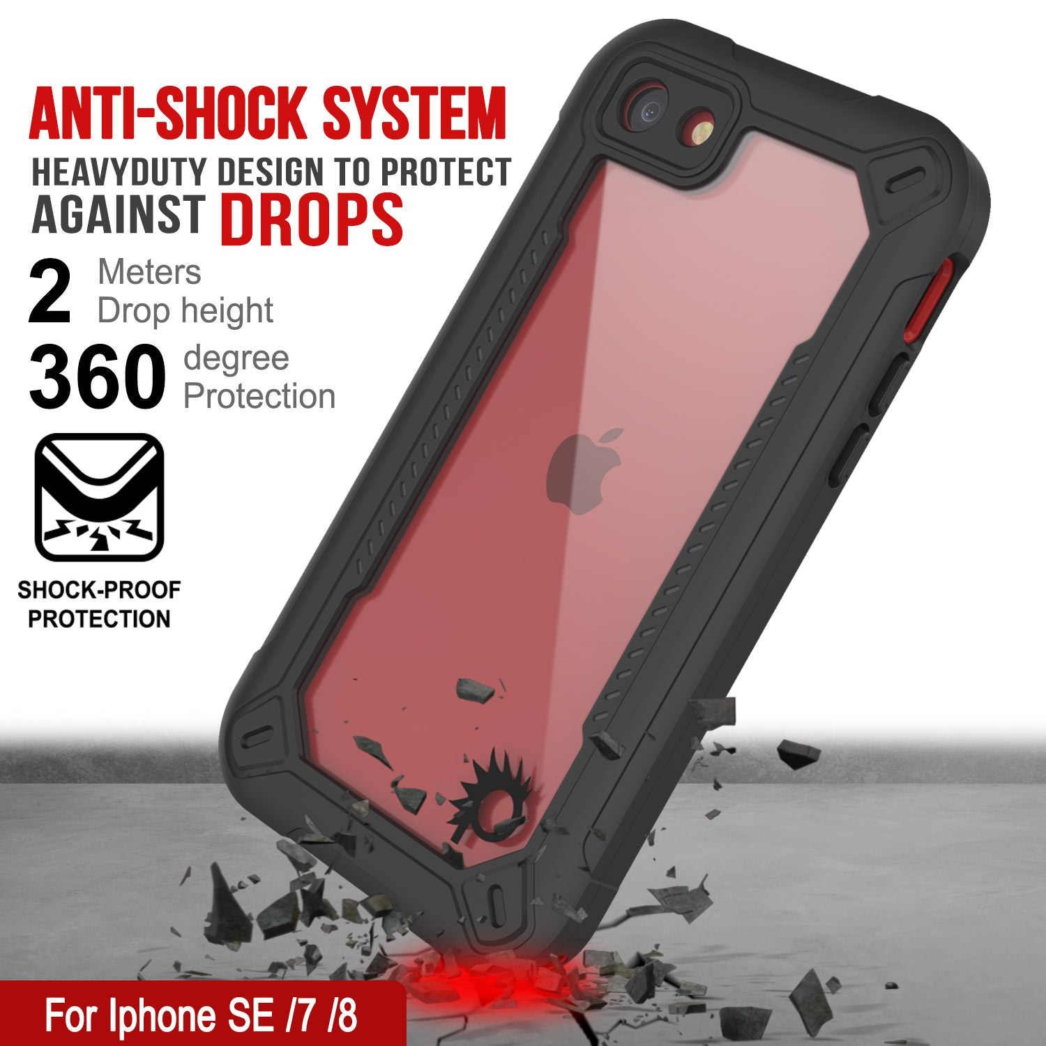 iPhone 7 Waterproof IP68 Case, Punkcase [red]  [Maximus Series] [Slim Fit] [IP68 Certified] [Shockresistant] Clear Armor Cover with Screen Protector | Ultimate Protection