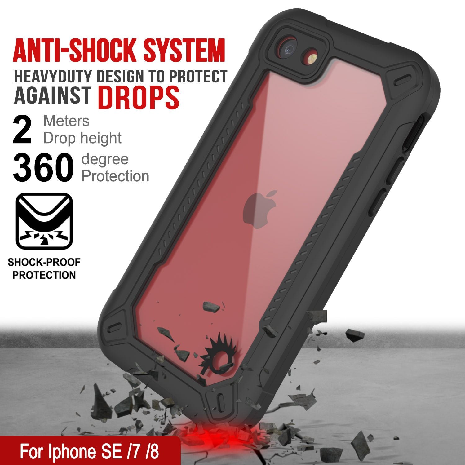 iPhone 7 Waterproof IP68 Case, Punkcase [Black]  [Maximus Series] [Slim Fit] [IP68 Certified] [Shockresistant] Clear Armor Cover with Screen Protector | Ultimate Protection
