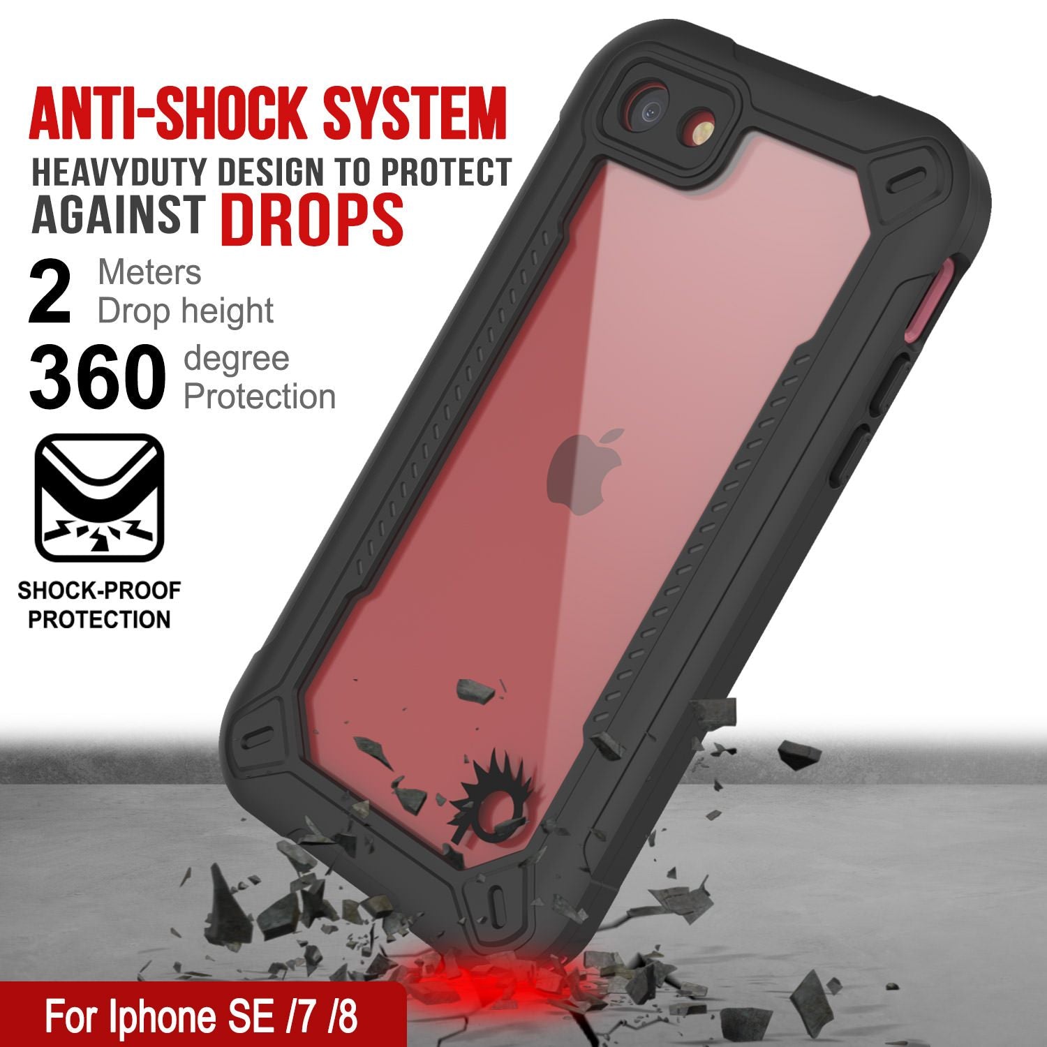 iPhone SE (4.7") Waterproof IP68 Case, Punkcase [pink]  [Maximus Series] [Slim Fit] [IP68 Certified] [Shockresistant] Clear Armor Cover with Screen Protector | Ultimate Protection