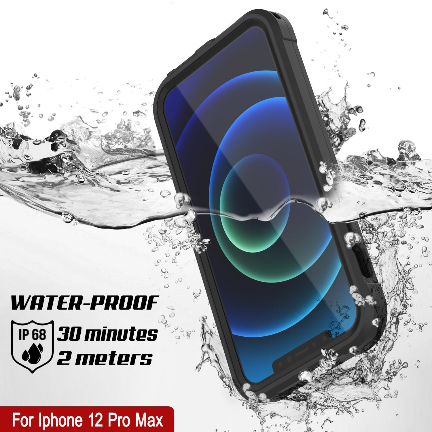 iPhone 12 Pro Max Waterproof IP68 Case, Punkcase [Black]  [Maximus Series] [Slim Fit] [IP68 Certified] [Shockresistant] Clear Armor Cover with Screen Protector | Ultimate Protection