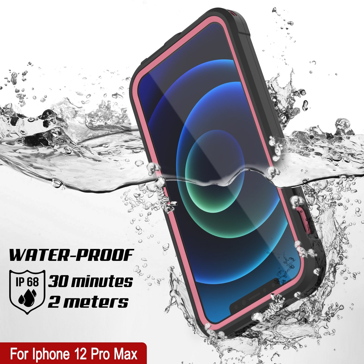 iPhone 12 Pro Max Waterproof IP68 Case, Punkcase [pink]  [Maximus Series] [Slim Fit] [IP68 Certified] [Shockresistant] Clear Armor Cover with Screen Protector | Ultimate Protection