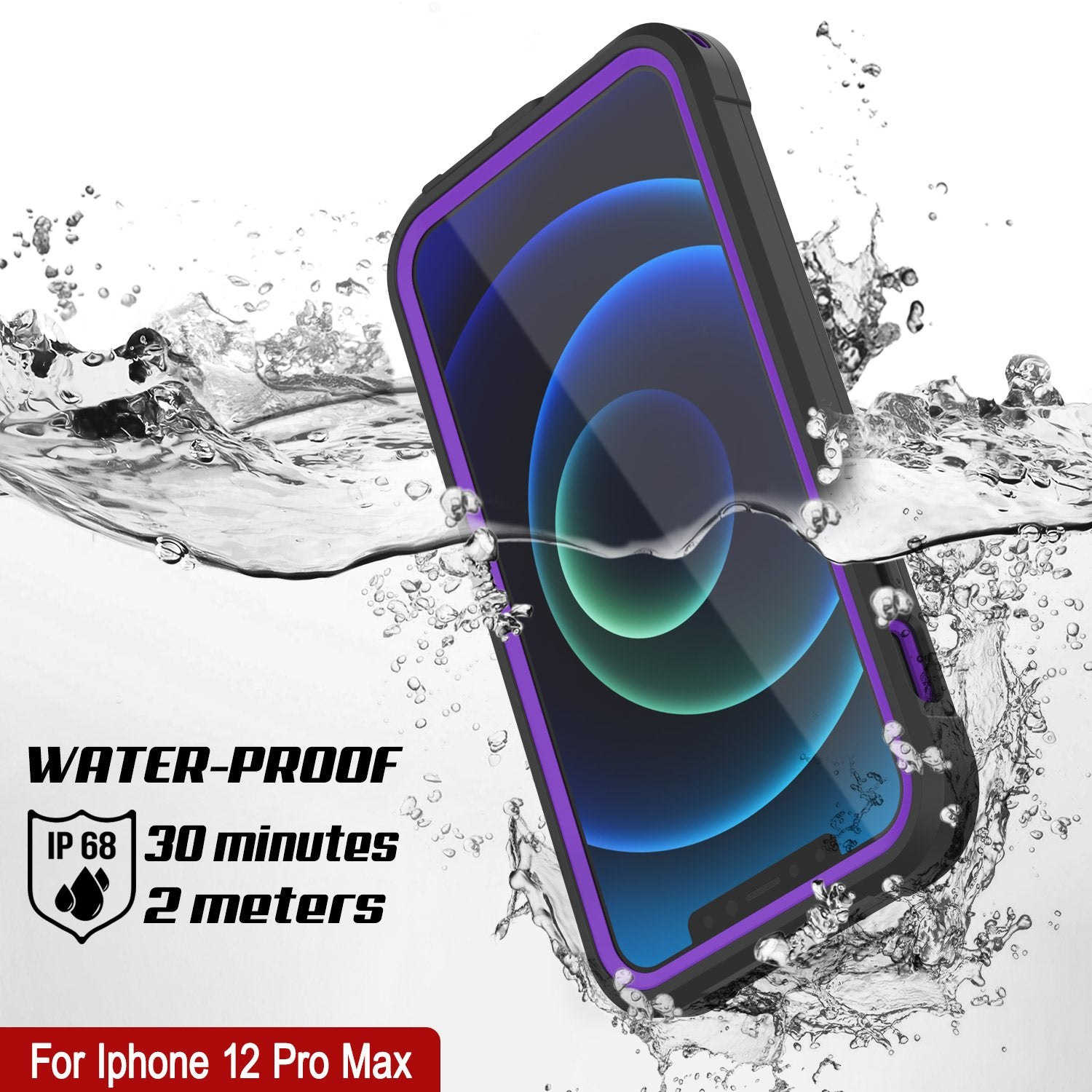 iPhone 12 Pro Max Waterproof IP68 Case, Punkcase [Purple]  [Maximus Series] [Slim Fit] [IP68 Certified] [Shockresistant] Clear Armor Cover with Screen Protector | Ultimate Protection