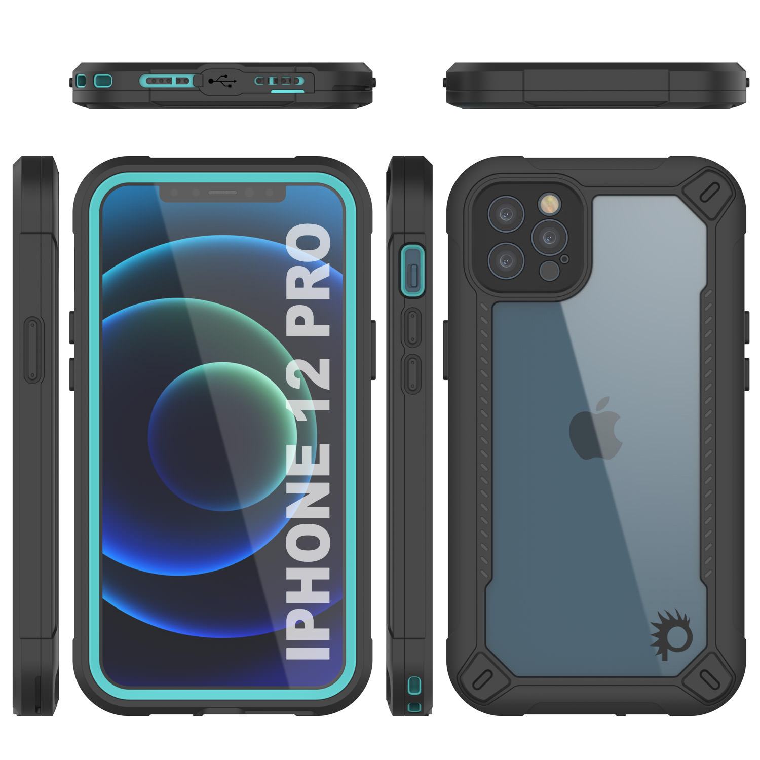 iPhone 12 Pro Waterproof IP68 Case, Punkcase [teal]  [Maximus Series] [Slim Fit] [IP68 Certified] [Shockresistant] Clear Armor Cover with Screen Protector | Ultimate Protection
