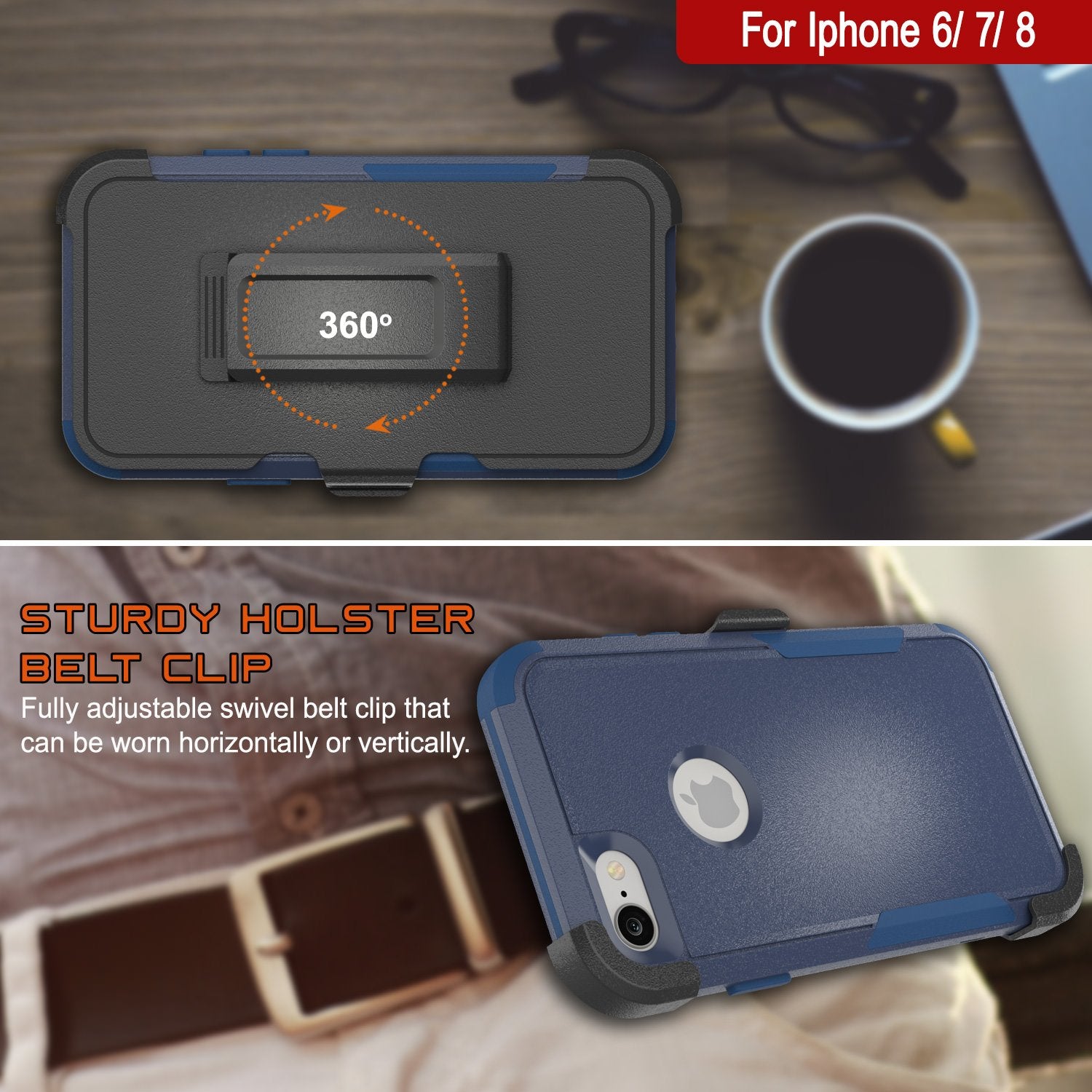 Punkcase for iPhone 8 Belt Clip Multilayer Holster Case [Patron Series] [Navy]