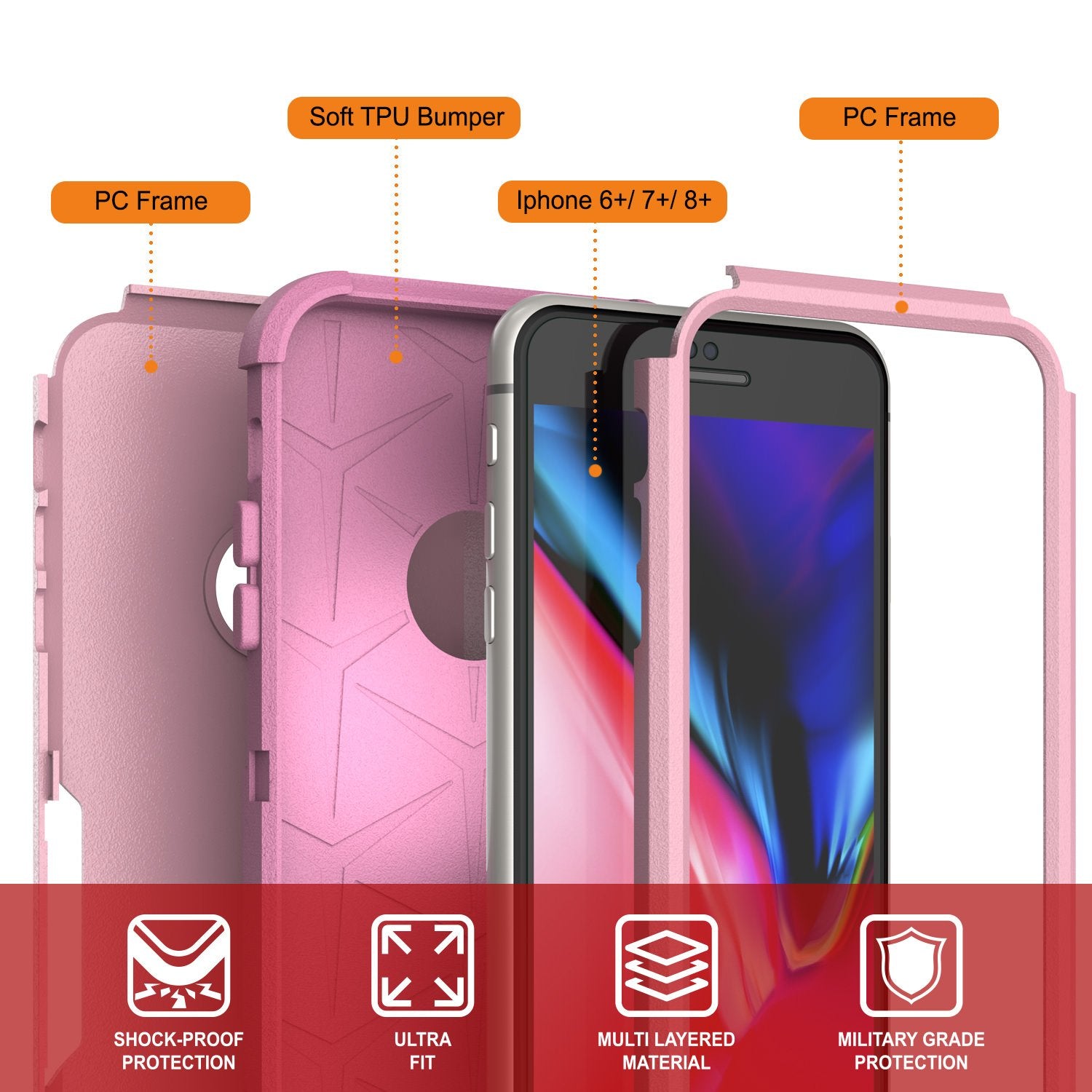 Punkcase for iPhone 6+ Plus Belt Clip Multilayer Holster Case [Patron Series] [Pink]