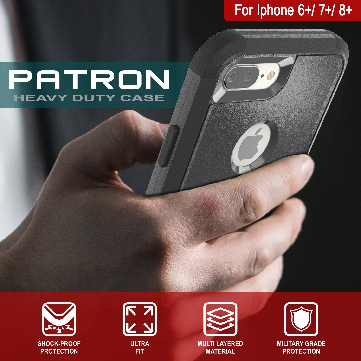 Punkcase for iPhone 8+ Plus Belt Clip Multilayer Holster Case [Patron Series] [Black]