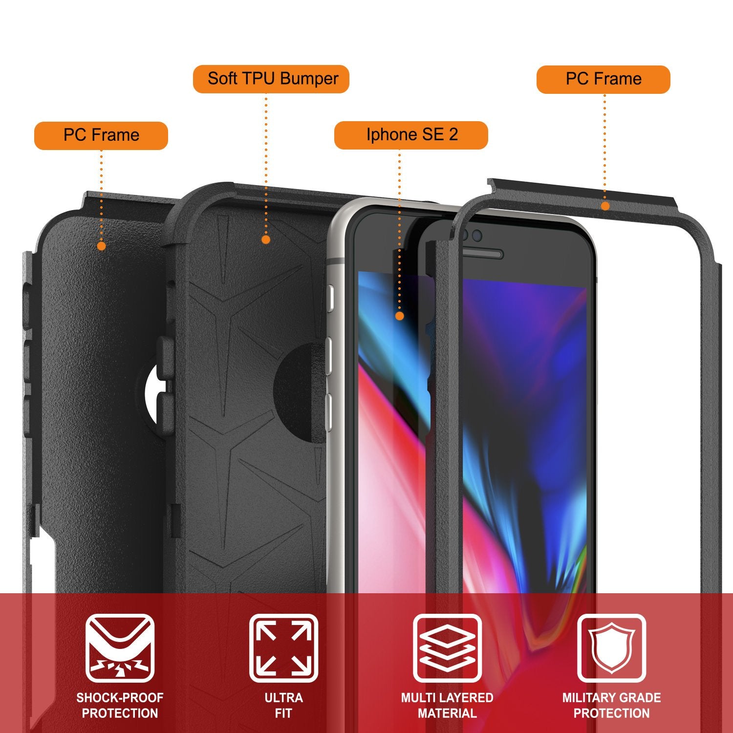 Punkcase for iPhone SE Belt Clip Multilayer Holster Case [Patron Series] [Black]