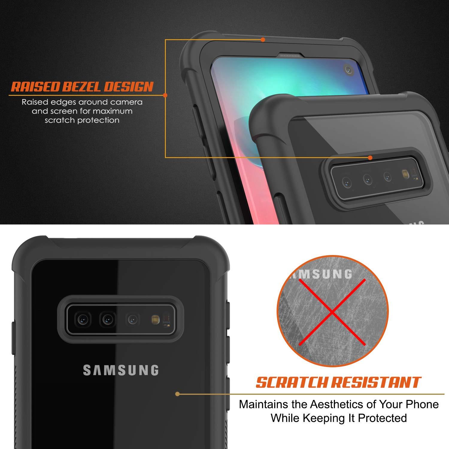 PunkCase Galaxy S10 Case, [Spartan Series] Clear Rugged Heavy Duty Cover W/Built in Screen Protector [Black]