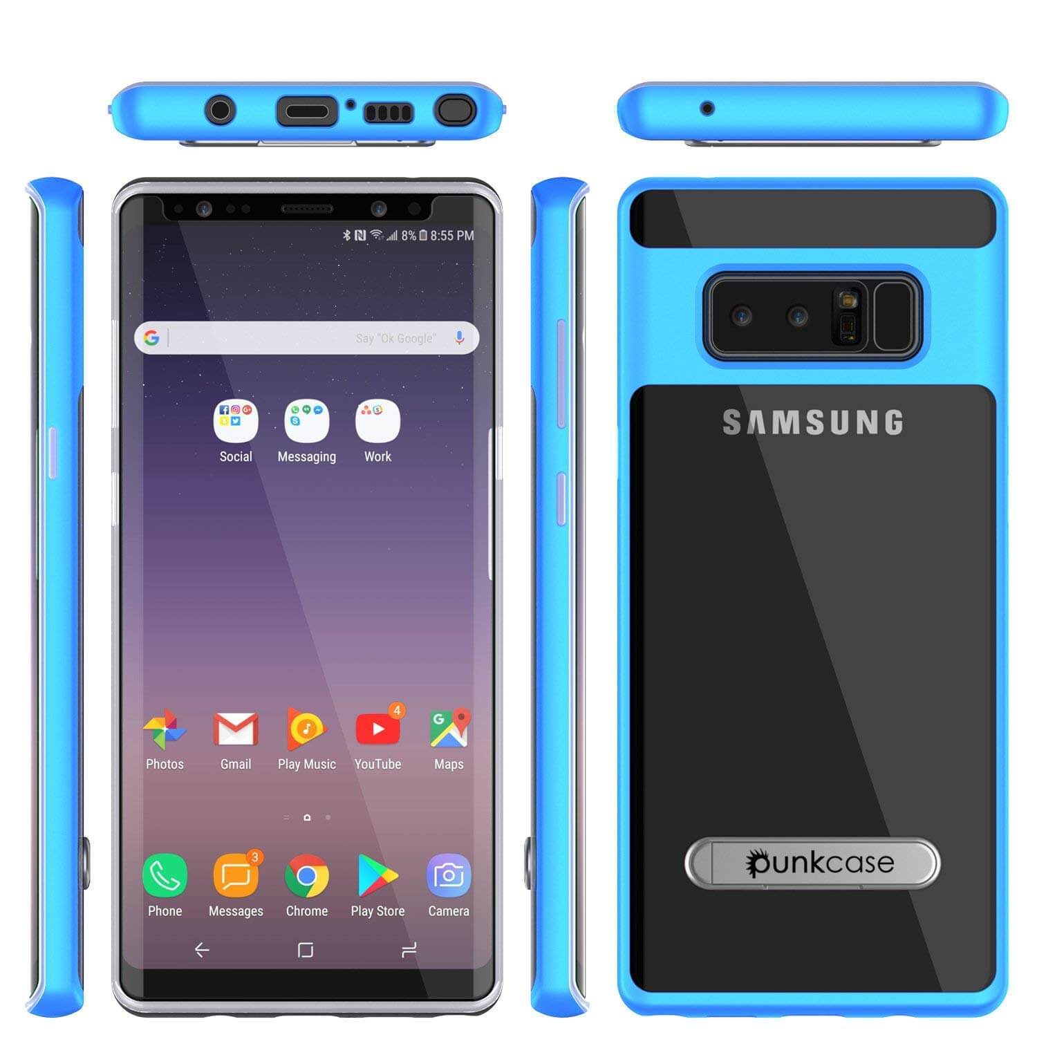 Galaxy Note 8 Case, PUNKcase [LUCID 3.0 Series] Armor Cover w/Integrated Kickstand [Blue] - PunkCase NZ