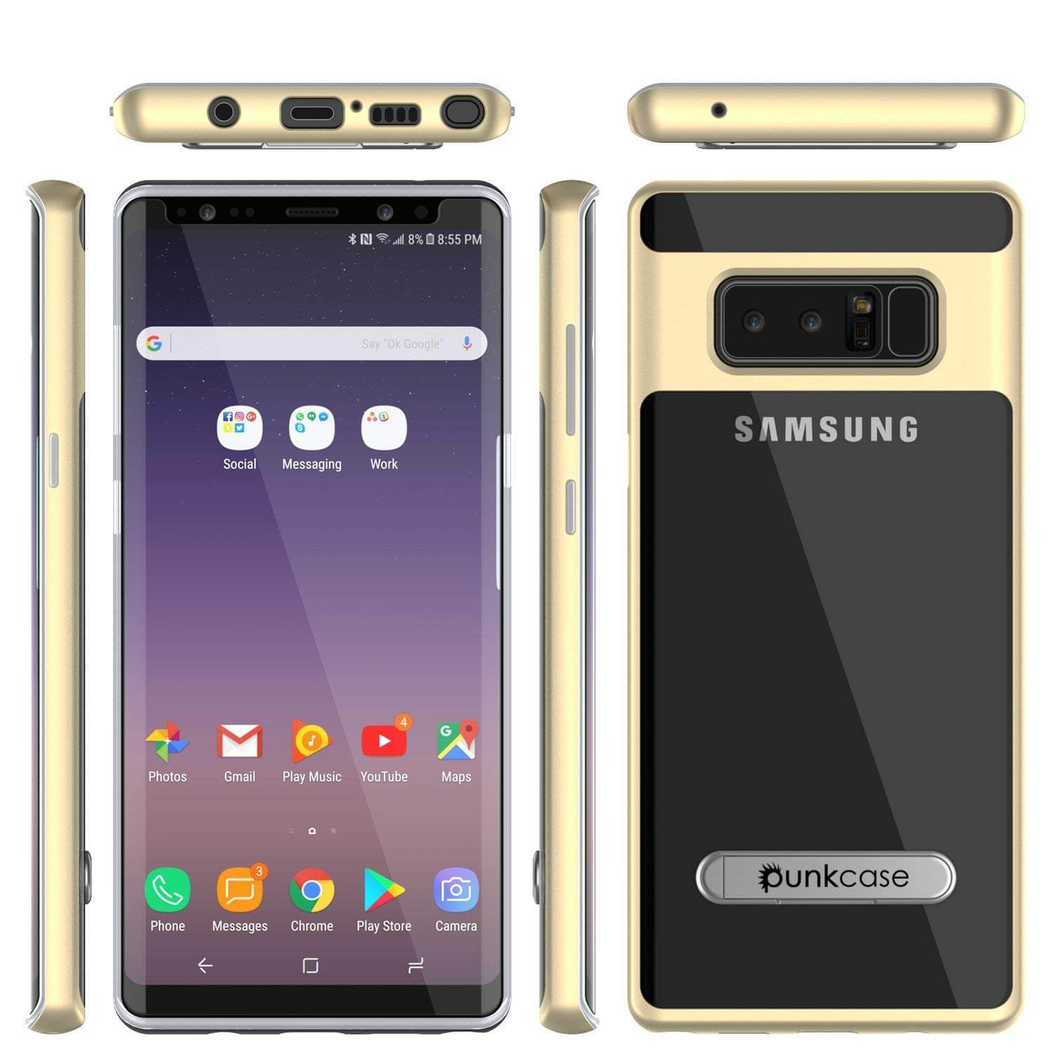Galaxy Note 8 Case, PUNKcase [LUCID 3.0 Series] Armor Cover w/Integrated Kickstand [Gold] - PunkCase NZ