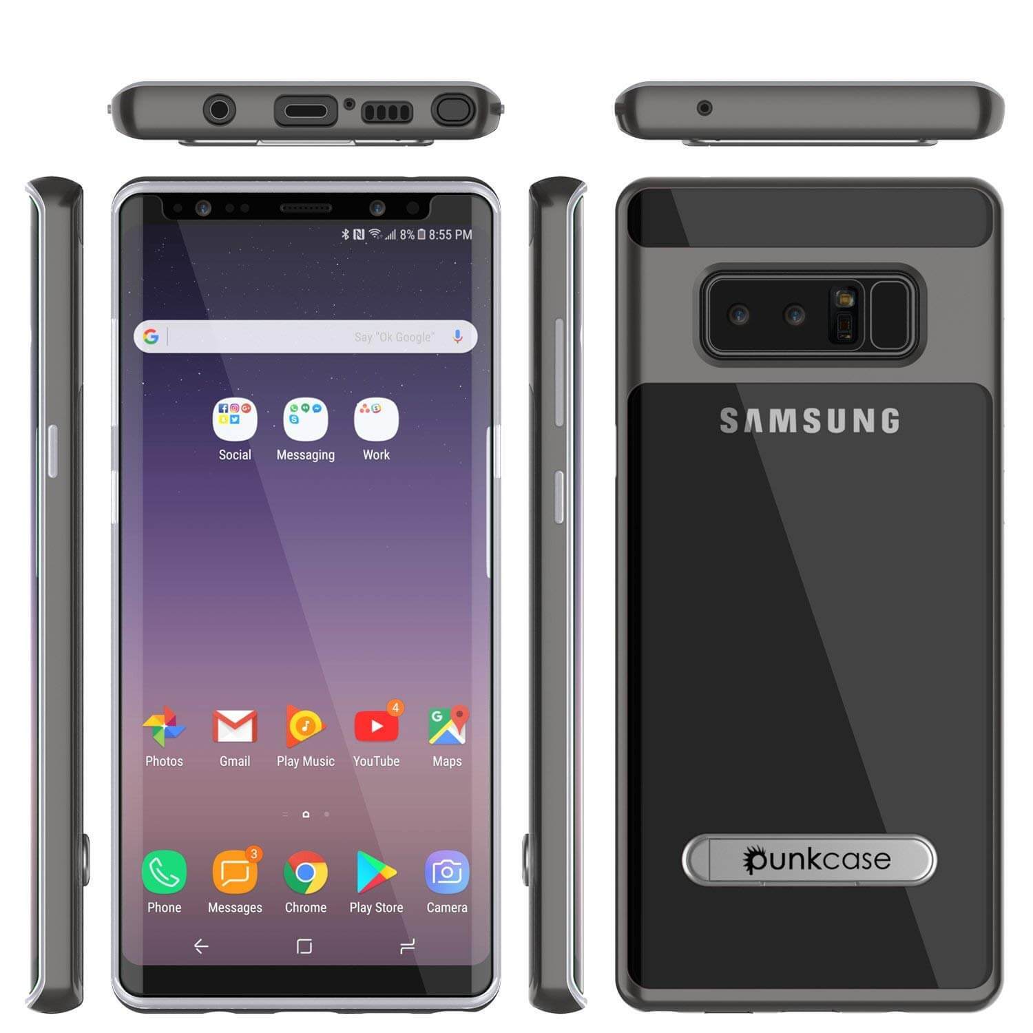 Galaxy Note 8 Case, PUNKcase [LUCID 3.0 Series] Armor Cover w/Integrated Kickstand [Grey] - PunkCase NZ