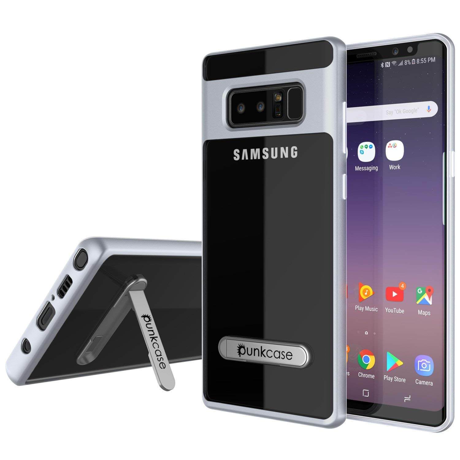 Galaxy Note 8 Case, PUNKcase [LUCID 3.0 Series] Armor Cover w/Integrated Kickstand [Silver] - PunkCase NZ