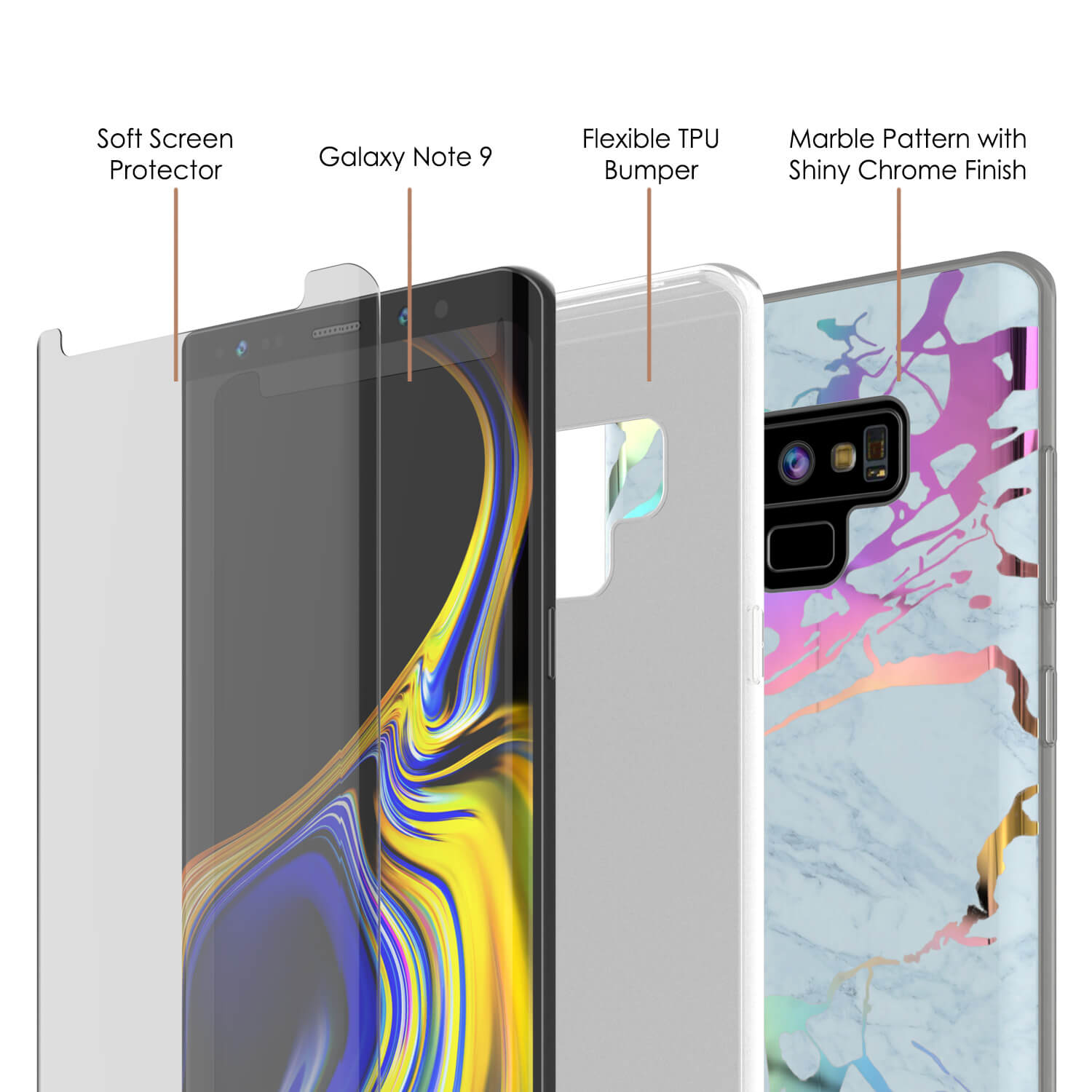 Galaxy Note 9 Full Body W/ Screen Protector Marble Case (Blue Marmo)