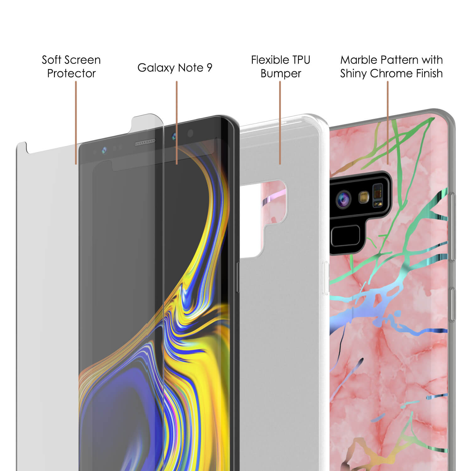 Galaxy Note 9 Full Body W/ Screen Protector Marble Case (Rose Mirage)