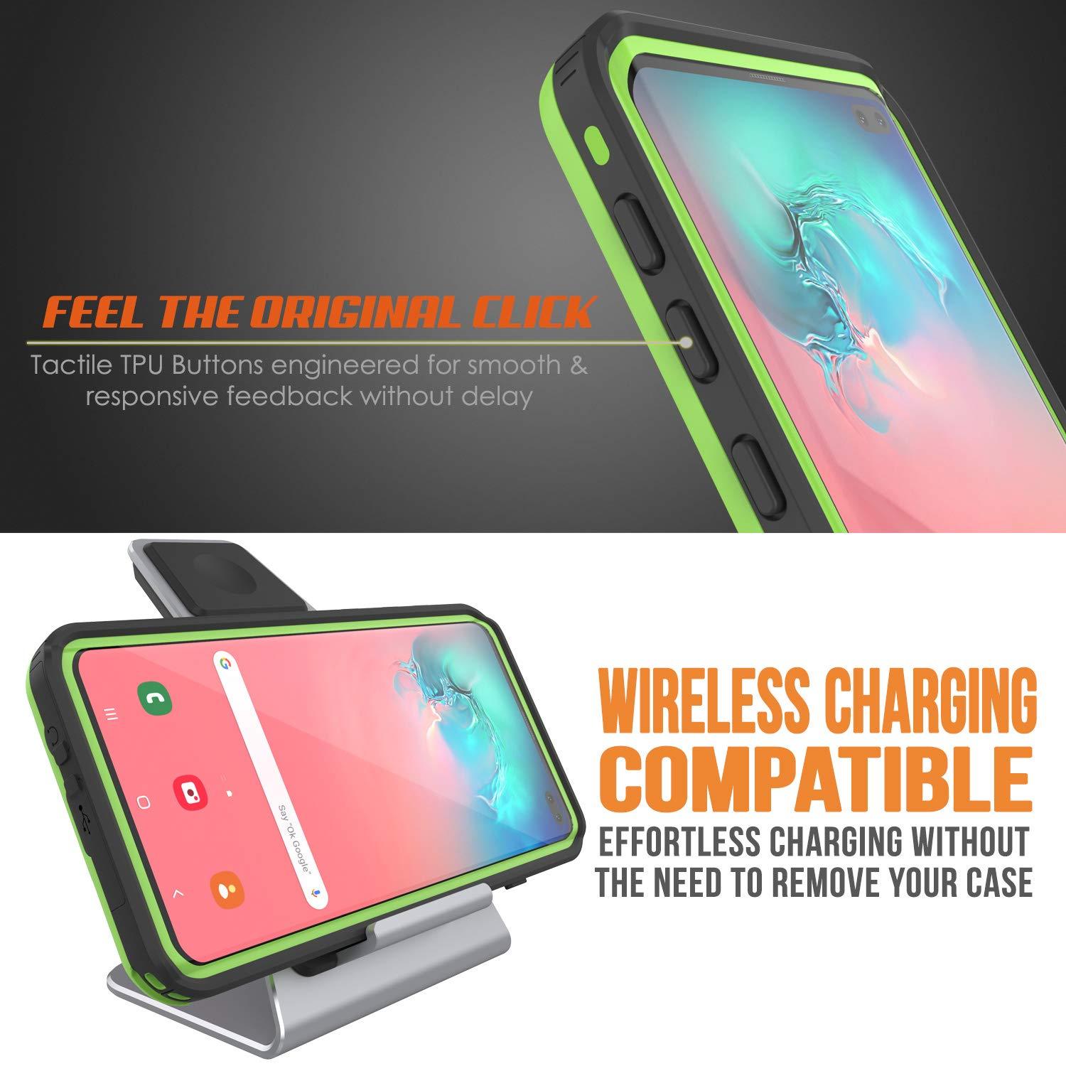 Galaxy S10+ Plus Waterproof Case, Punkcase [KickStud Series] Armor Cover [Light Green]