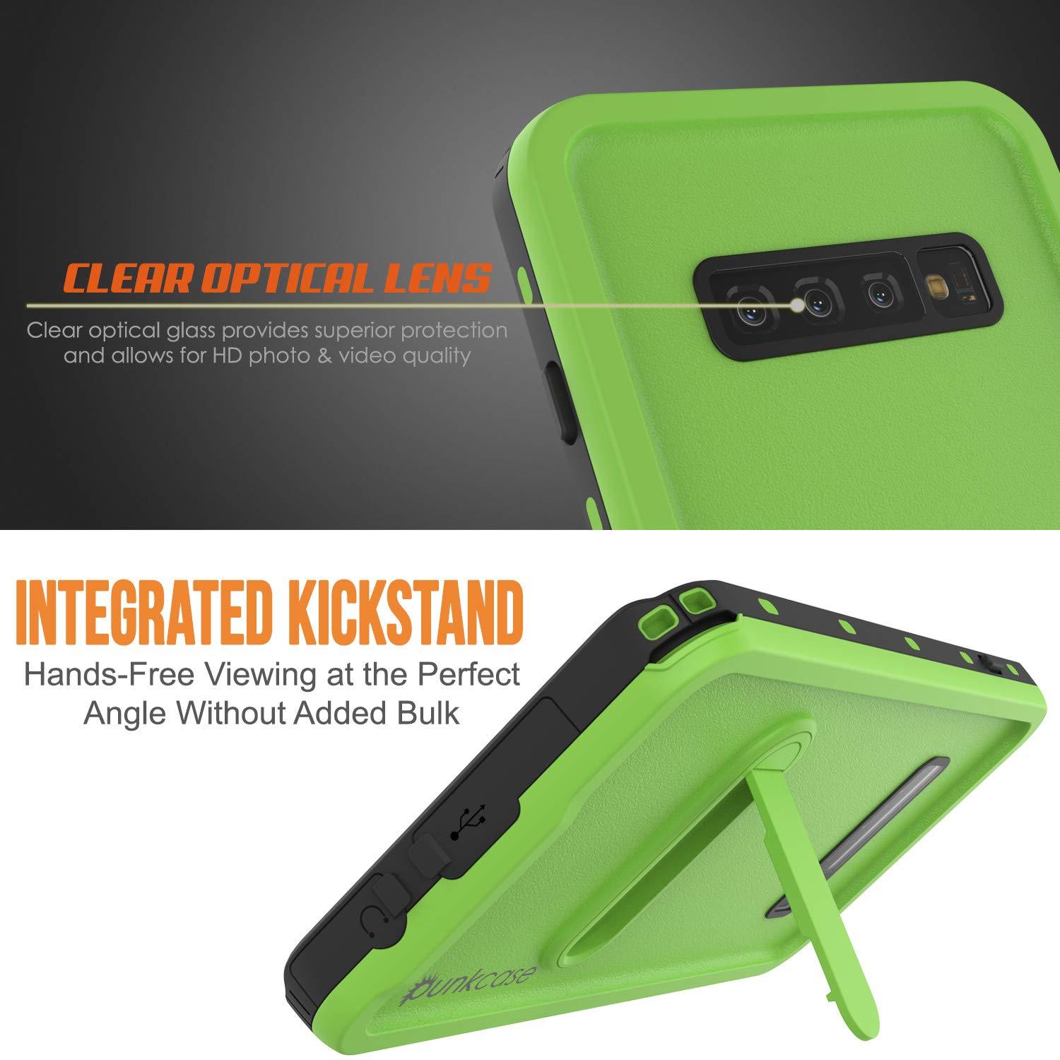 Galaxy S10+ Plus Waterproof Case, Punkcase [KickStud Series] Armor Cover [Light Green]
