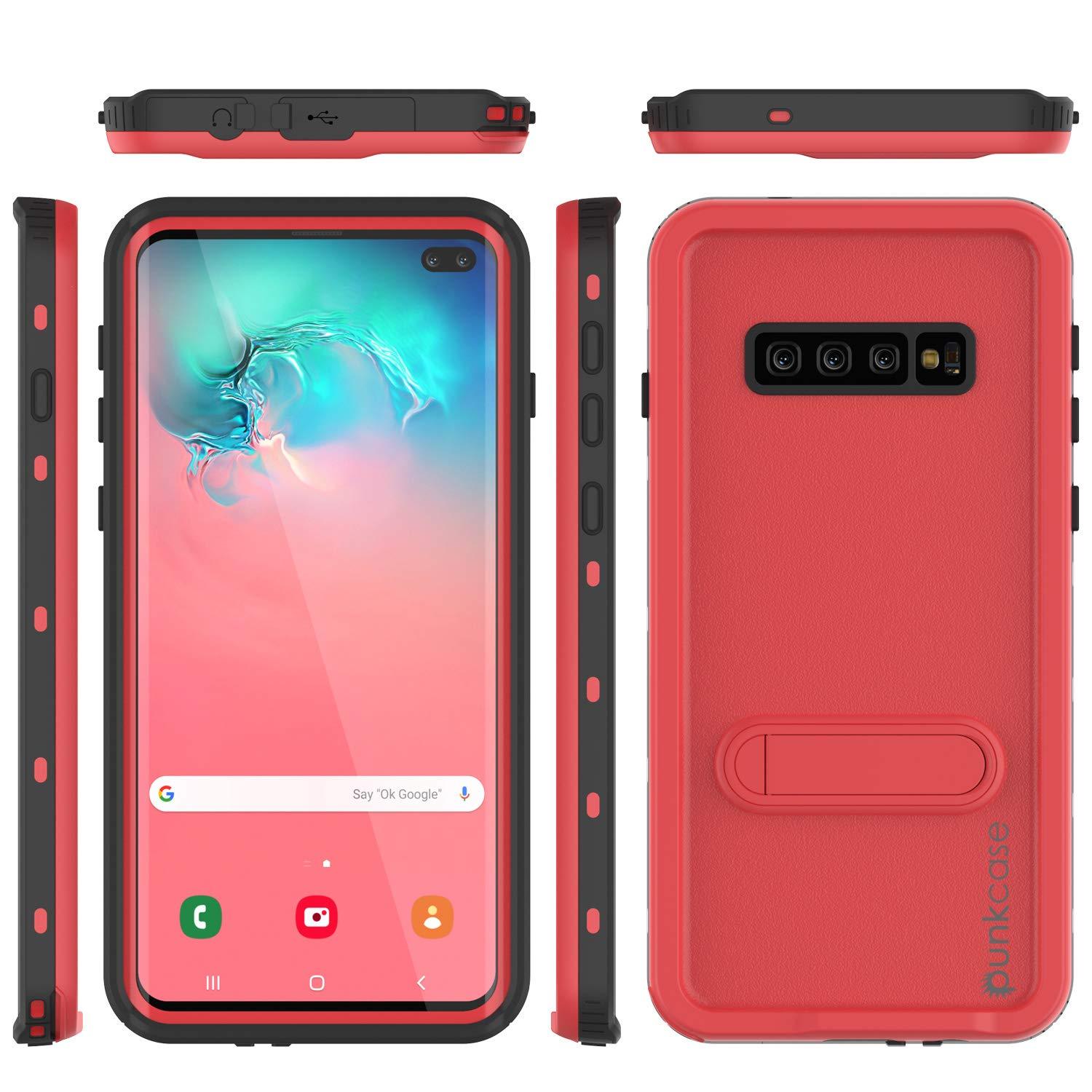 Galaxy S10+ Plus Waterproof Case, Punkcase [KickStud Series] Armor Cover [Red]