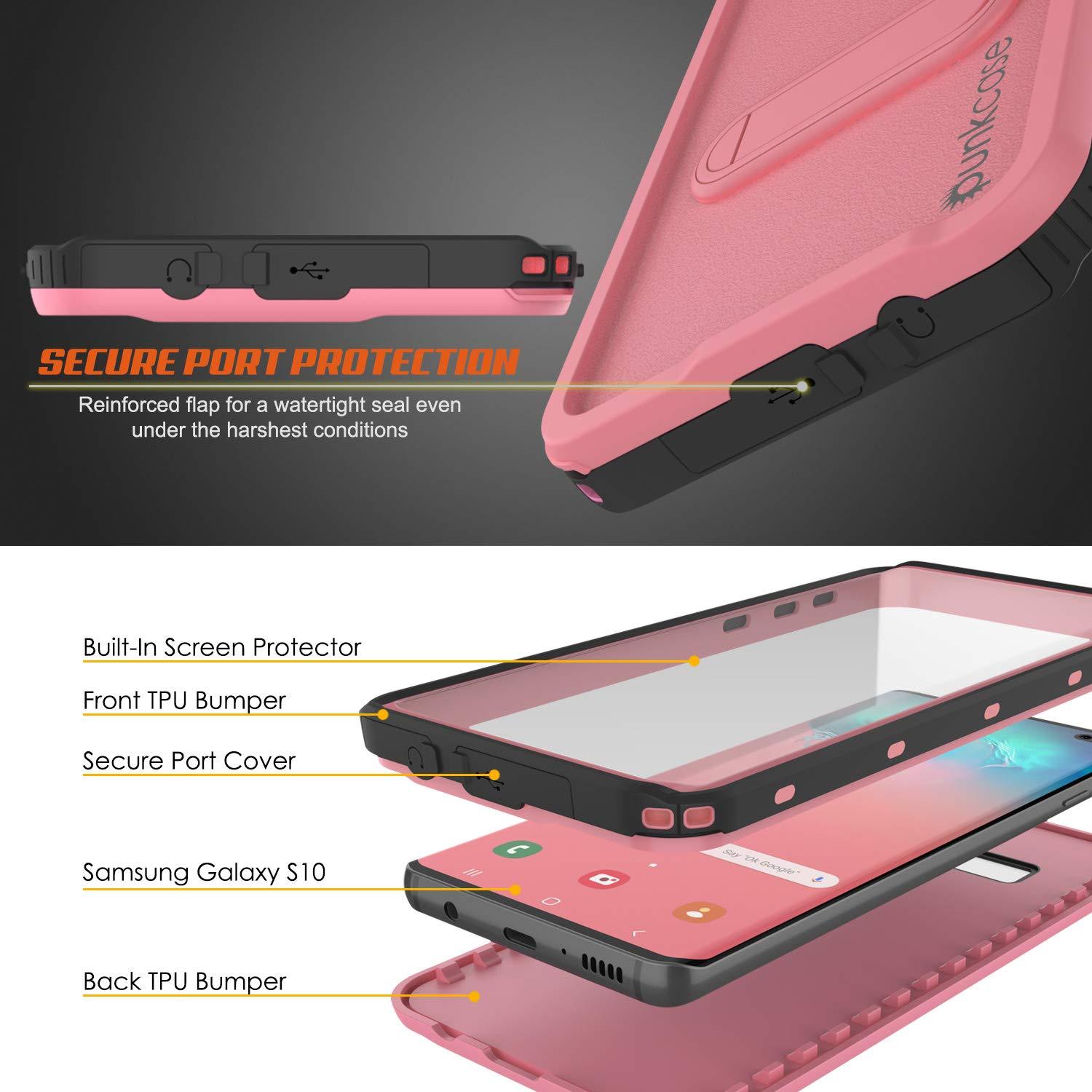 Galaxy S10 Waterproof Case, Punkcase [KickStud Series] Armor Cover [Pink]