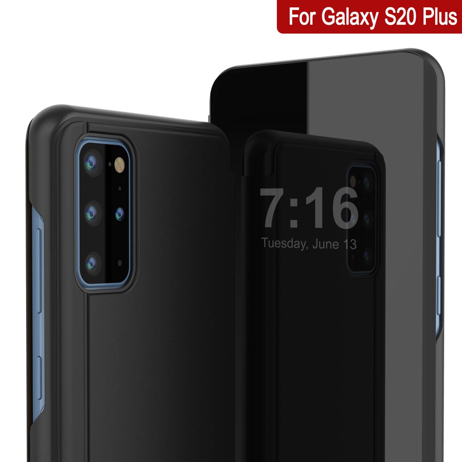 Punkcase Galaxy S20+ Plus Reflector Case Protective Flip Cover [Black]