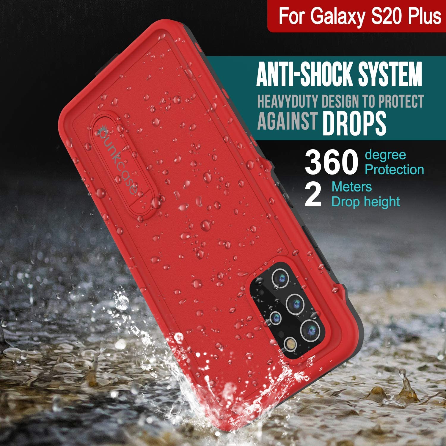 Galaxy S20+ Plus Waterproof Case, Punkcase [KickStud Series] Armor Cover [Red]