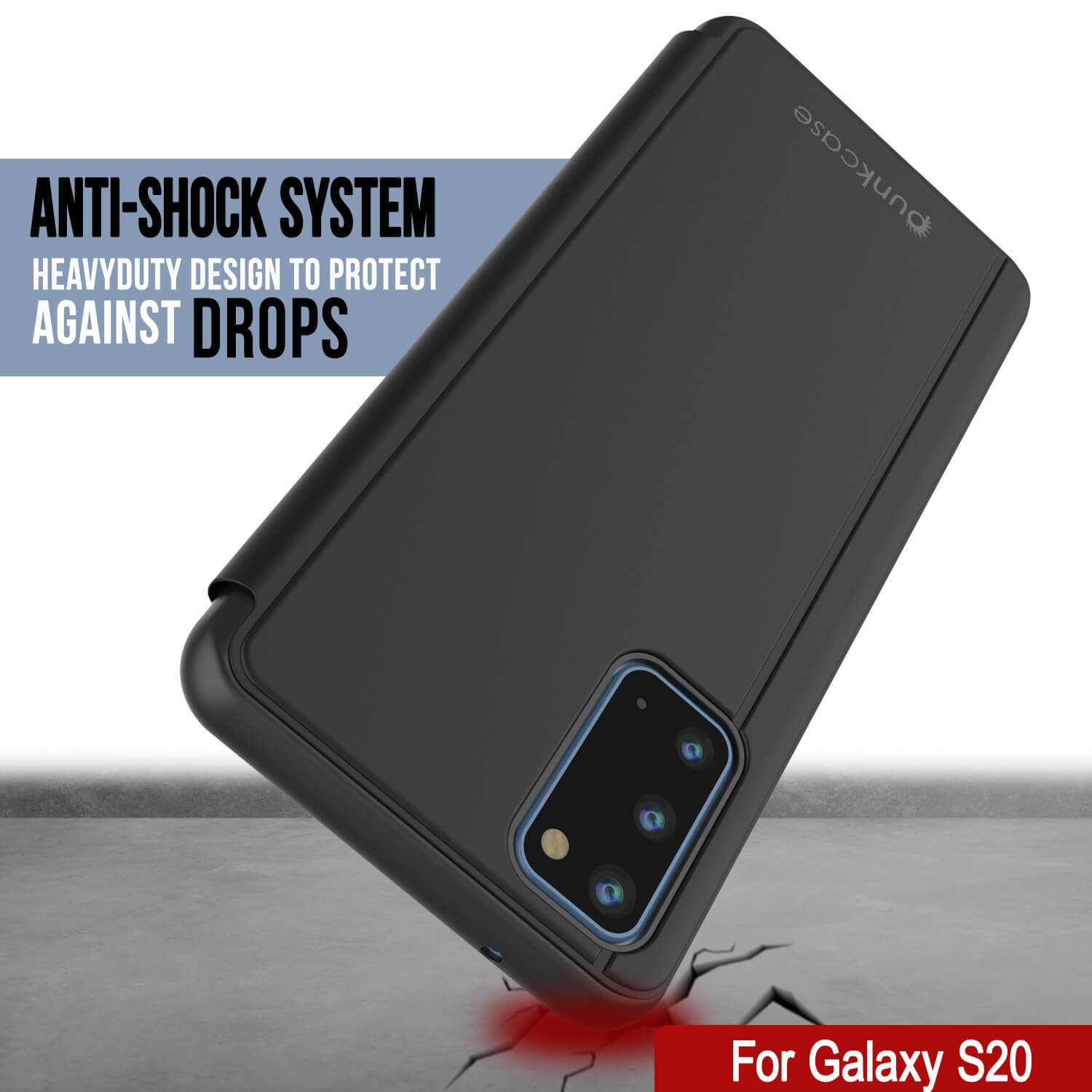 Punkcase Galaxy S20 Reflector Case Protective Flip Cover [Black]