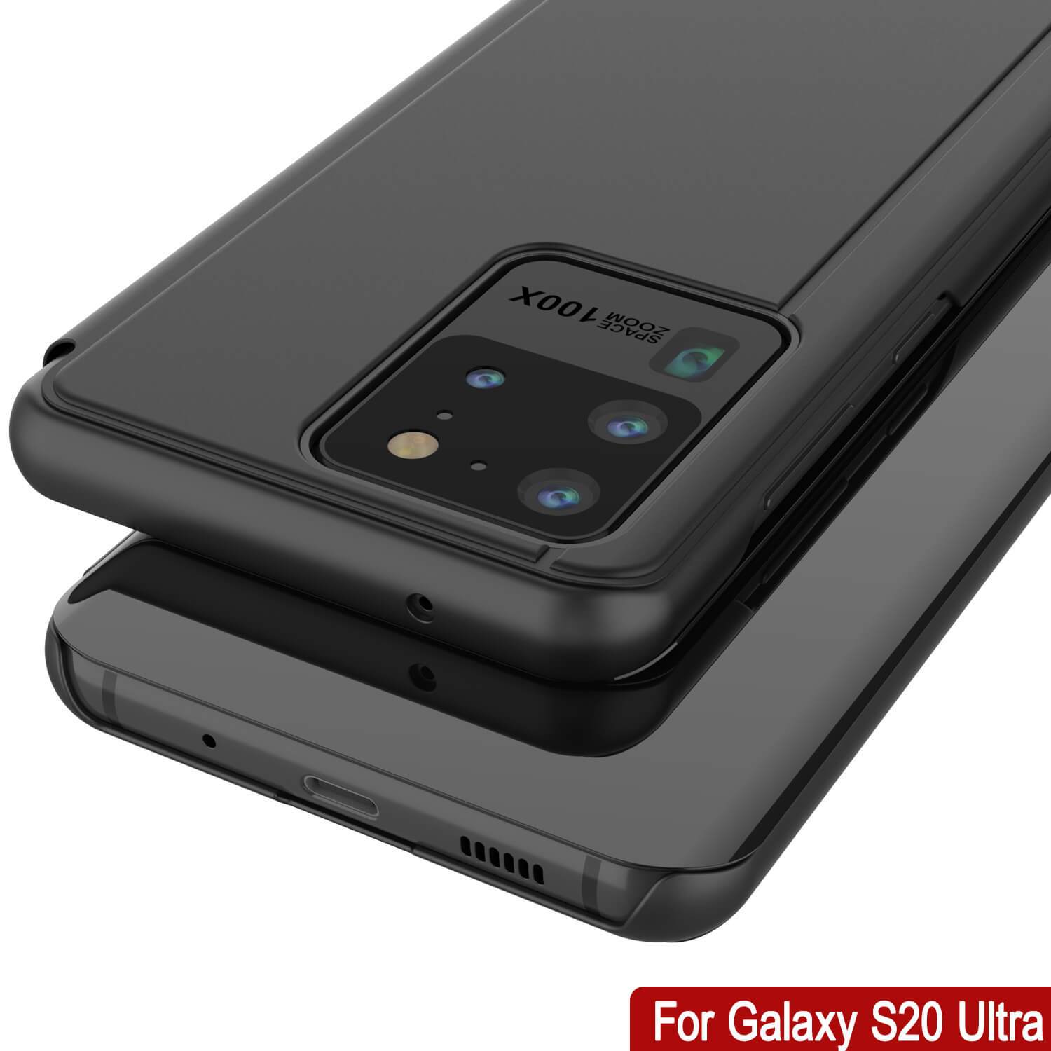 Punkcase Galaxy S20 Ultra Reflector Case Protective Flip Cover [Black]
