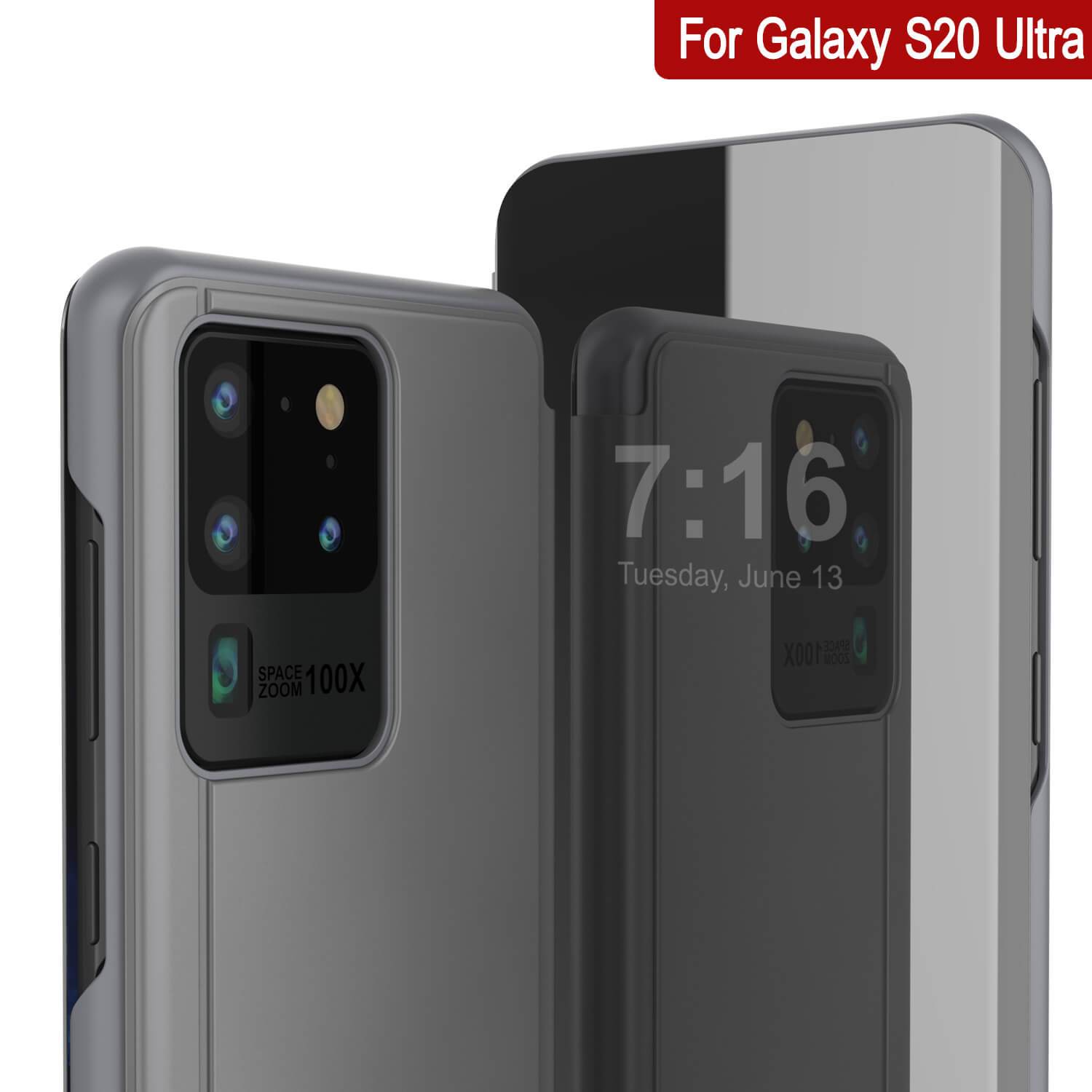 Punkcase Galaxy S20 Ultra Reflector Case Protective Flip Cover [Silver]