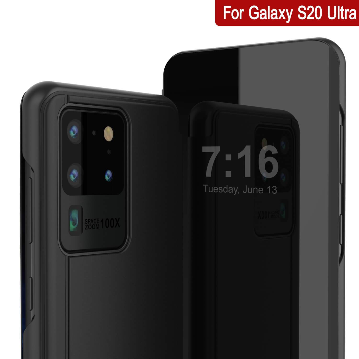 Punkcase Galaxy S20 Ultra Reflector Case Protective Flip Cover [Black]