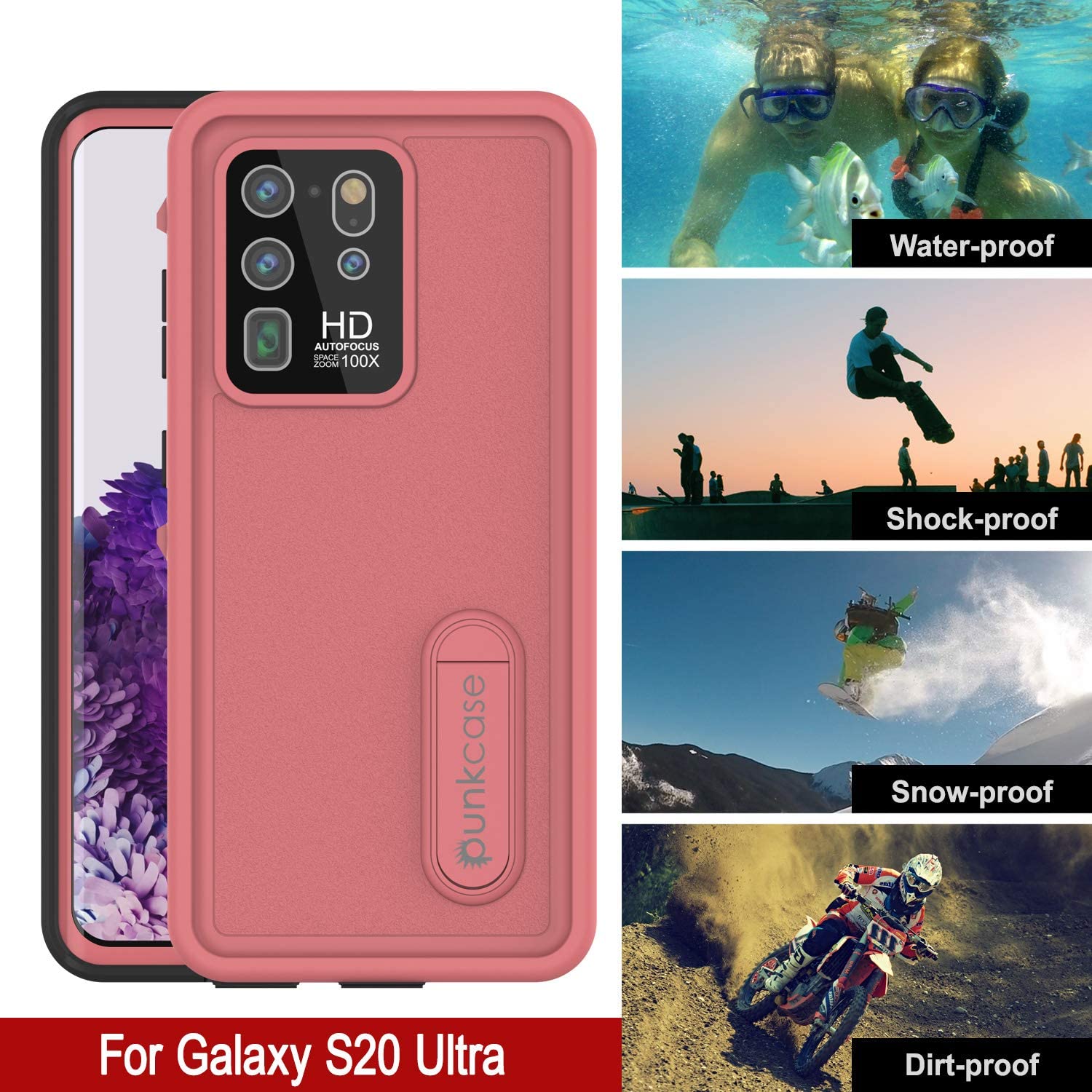 Galaxy S20 Ultra Waterproof Case, Punkcase [KickStud Series] Armor Cover [Pink]