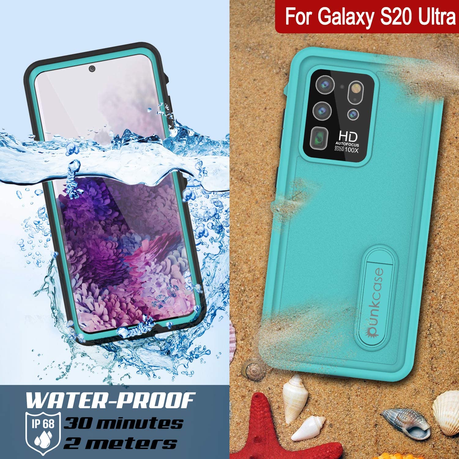 Galaxy S20 Ultra Waterproof Case, Punkcase [KickStud Series] Armor Cover [Teal]
