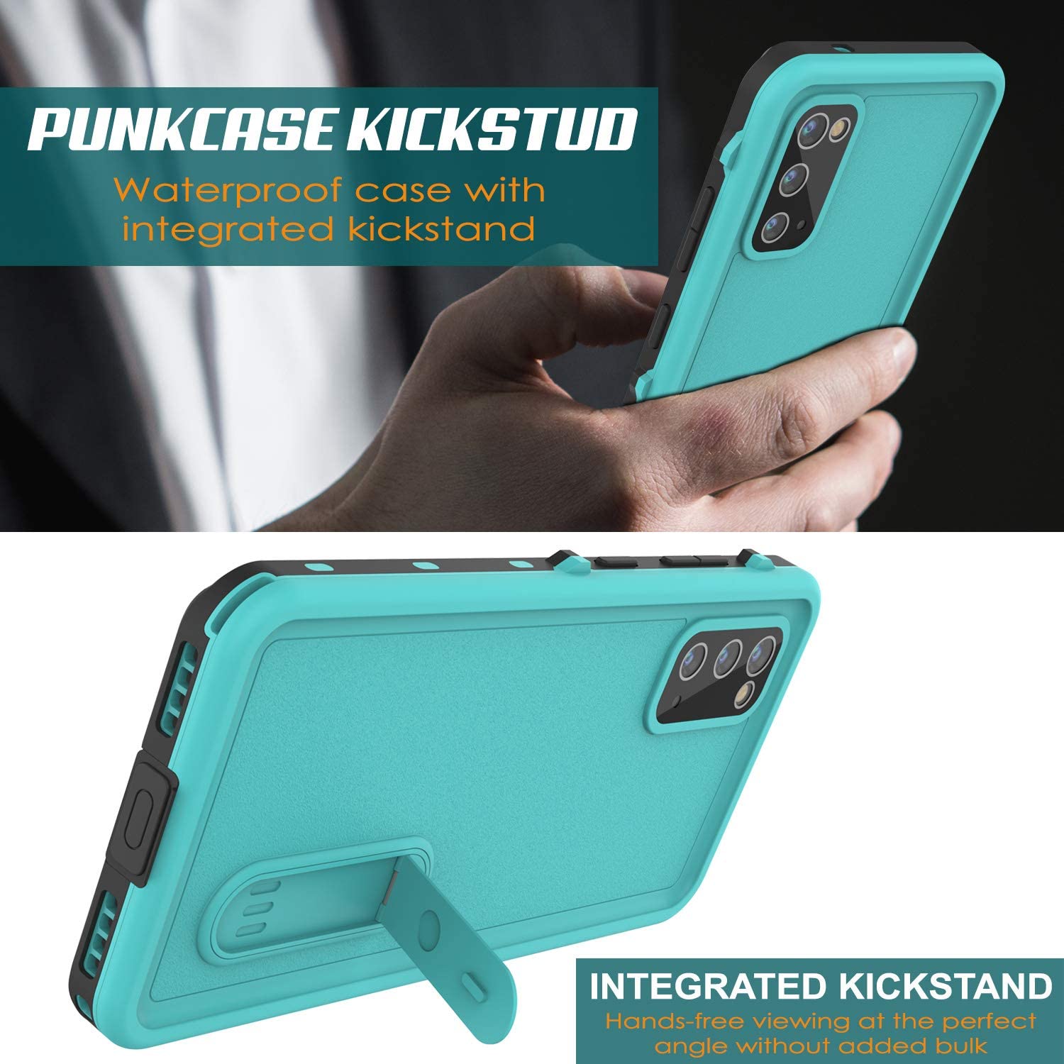 Galaxy S20 Waterproof Case, Punkcase [KickStud Series] Armor Cover [Teal]