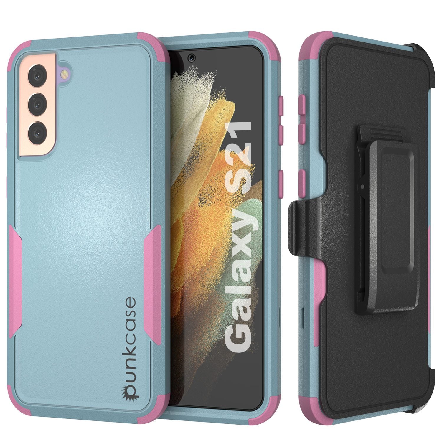 Punkcase for Galaxy S21 5G Belt Clip Multilayer Holster Case [Patron Series] [Mint-Pink]
