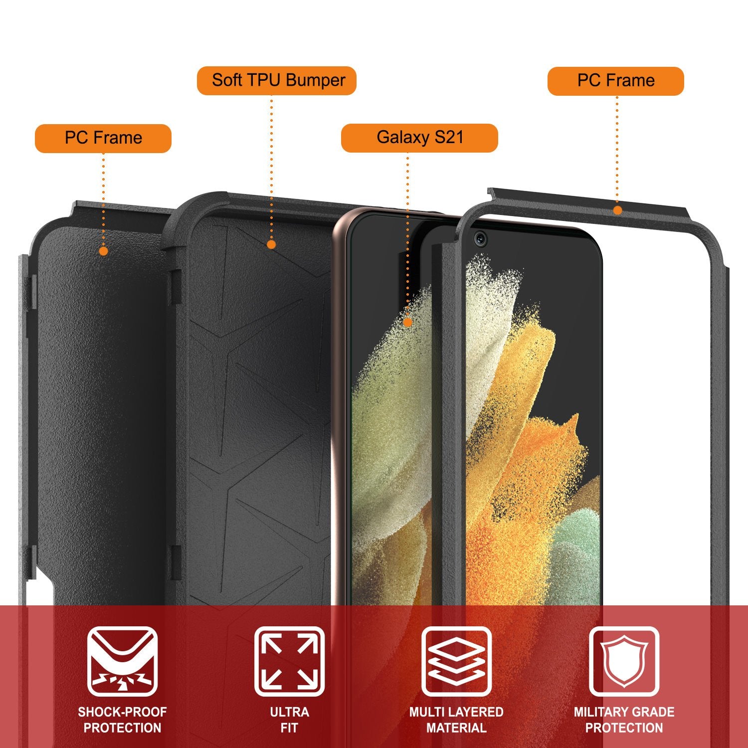 Punkcase for Galaxy S21 5G Belt Clip Multilayer Holster Case [Patron Series] [Black]