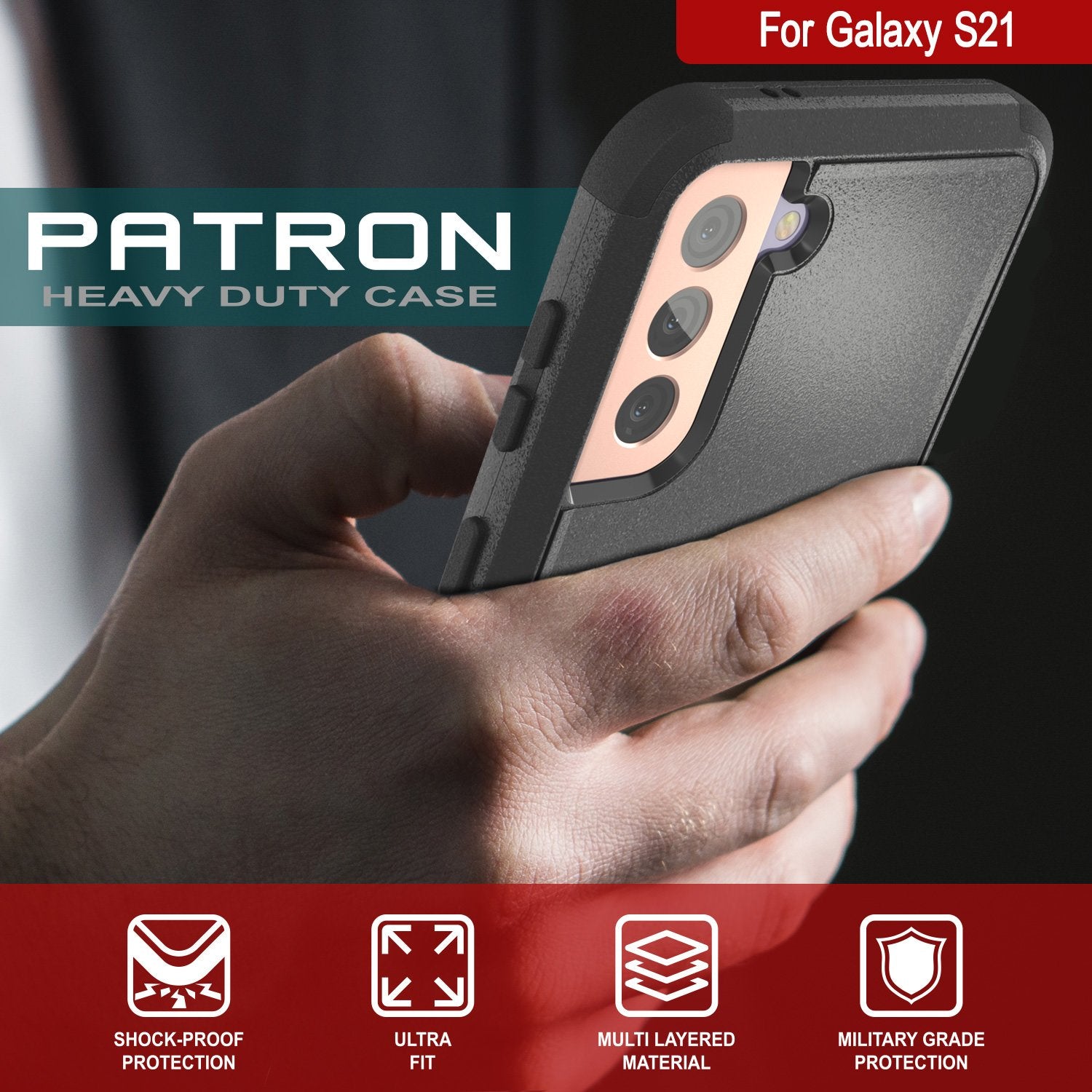 Punkcase for Galaxy S21 5G Belt Clip Multilayer Holster Case [Patron Series] [Black]