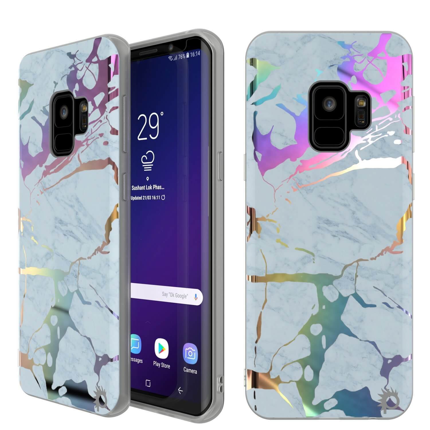 Punkcase Galaxy S9 Marble Case, Protective Full Body Cover W/PunkShield Screen Protector (Blue Marmo)