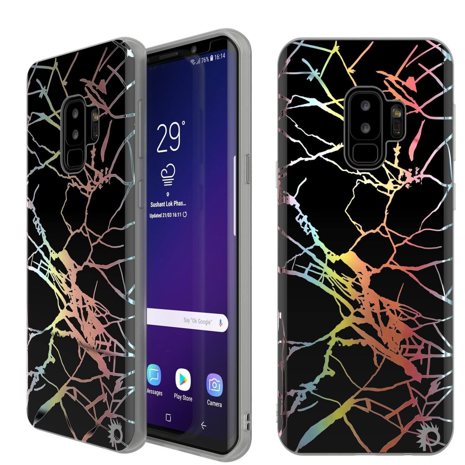 Punkcase Galaxy S9+ Marble Case, Protective Full Body Cover W/PunkShield Screen Protector (Black Mirage)